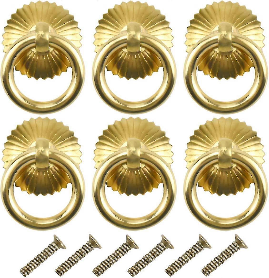 6 pcs vintage cabinet handle,drawer ring pull handle,antique pull handles,cabinet knob(brass)