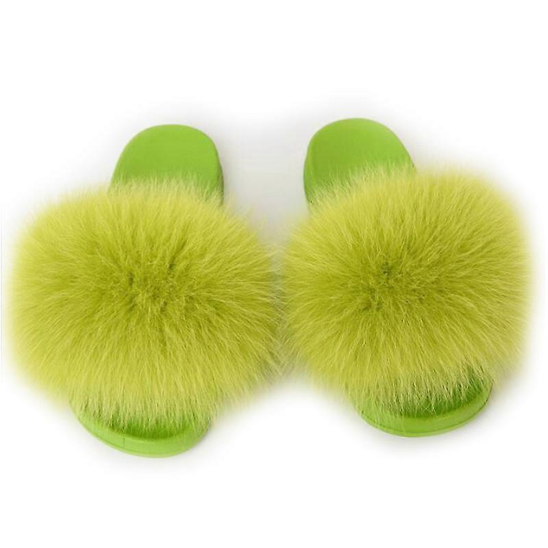MIMIGO Multicolors Real Fox Fur Slides Slippers for Women Toddler Girls Feather Slip On Summer Furry Sandals Flip Flops Shoes Flats PVC Sole