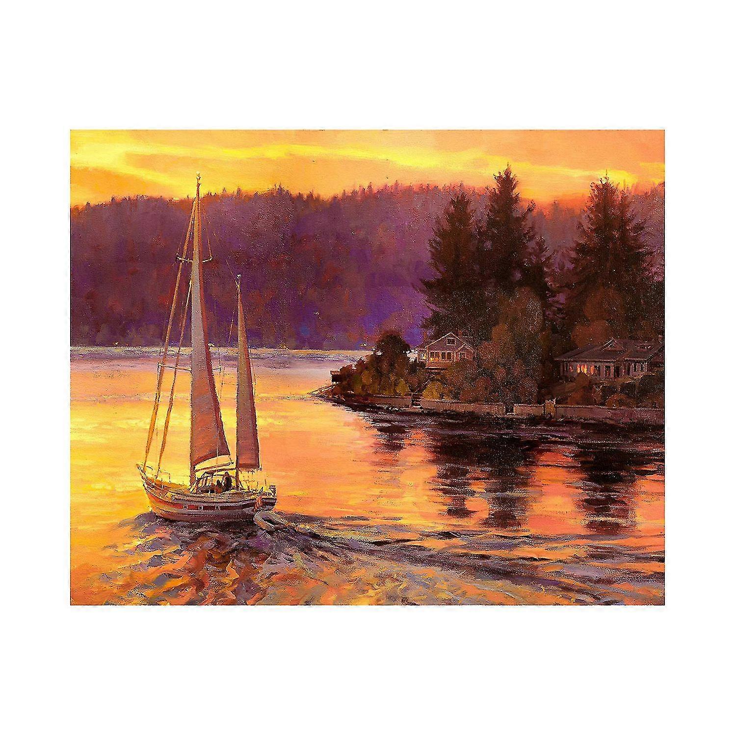 Sailboat Paint By Numbers for Adults Beginner on Wrinkle-Free Canvas Paintworks for Home Decor(With