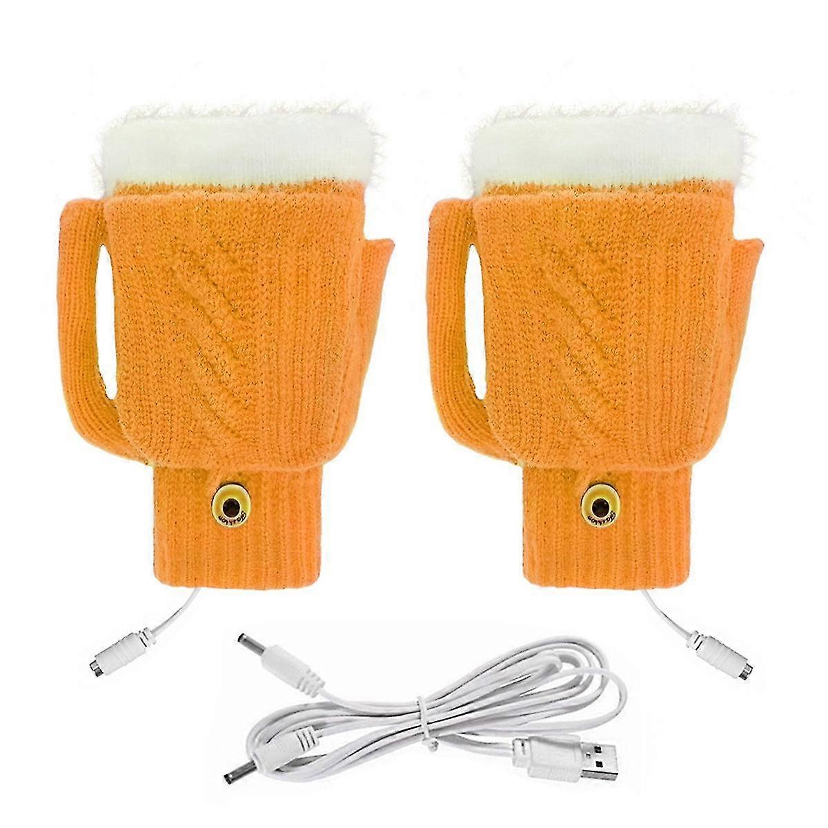 Usb Electric Heated Gloves Double-sided Heating Gloves Waterproof Adjustable Temperature Yellow