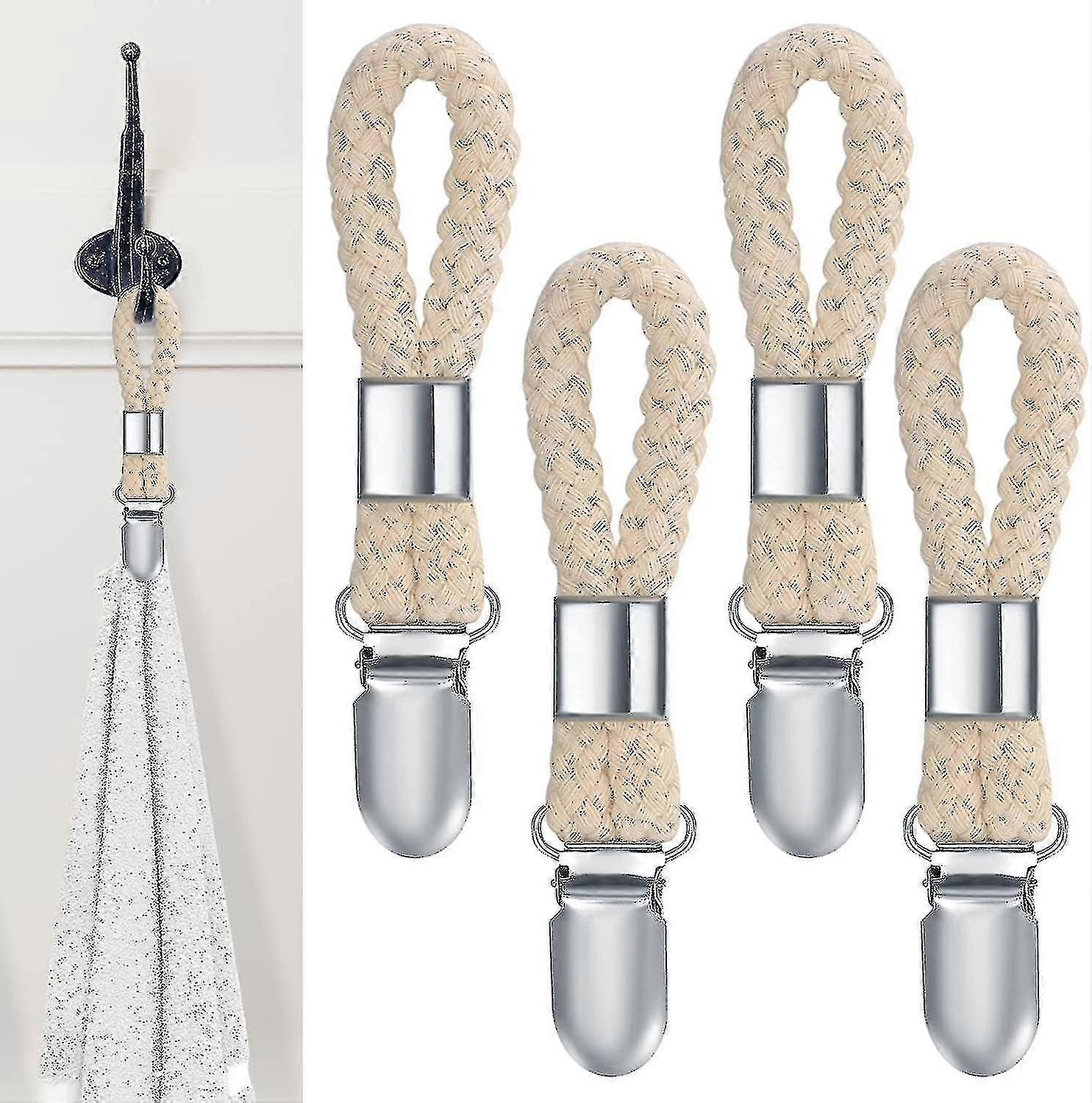 4 delar handduksklämma, diskhanddukskrok, diskhanddukskrok för badrumshanddukshållare, diskhandduksklämmor för hängande handduksskåp, beige