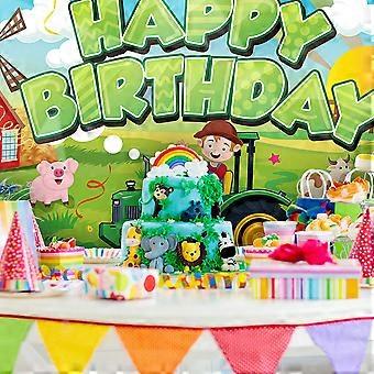 MIRRORANG 3,5x3m Cartone Animato Fattoria Foto Sfondo Trattore Fattoria Animali Rosso Fienile Mulino a Vento Sfondo per la Fotografia Festa di Compleanno Baby Shower Banner Decorativo