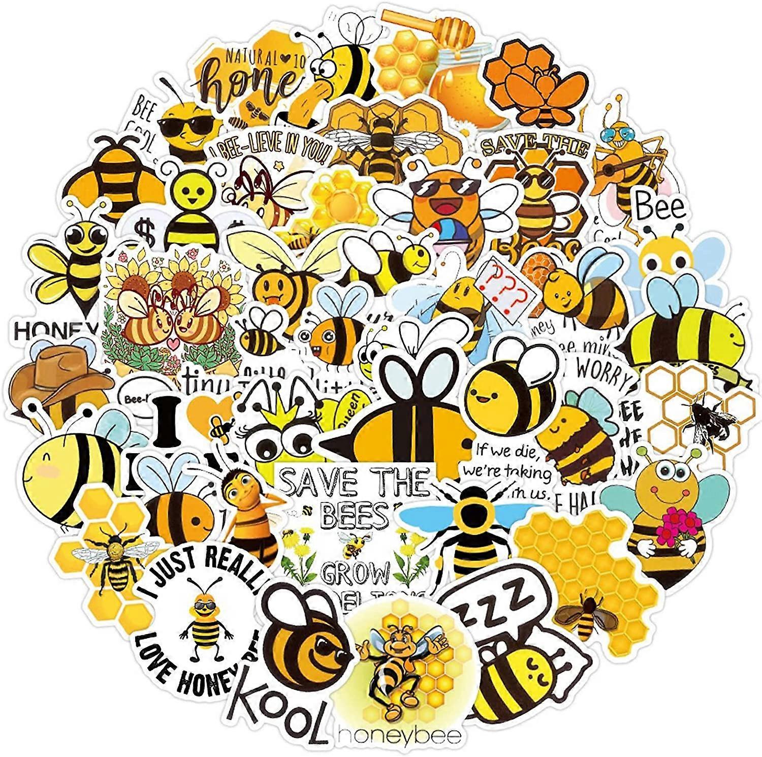 Bee Stickers 100 Pcs, Cute Honey Vinyl Decal, Waterproof Yellow