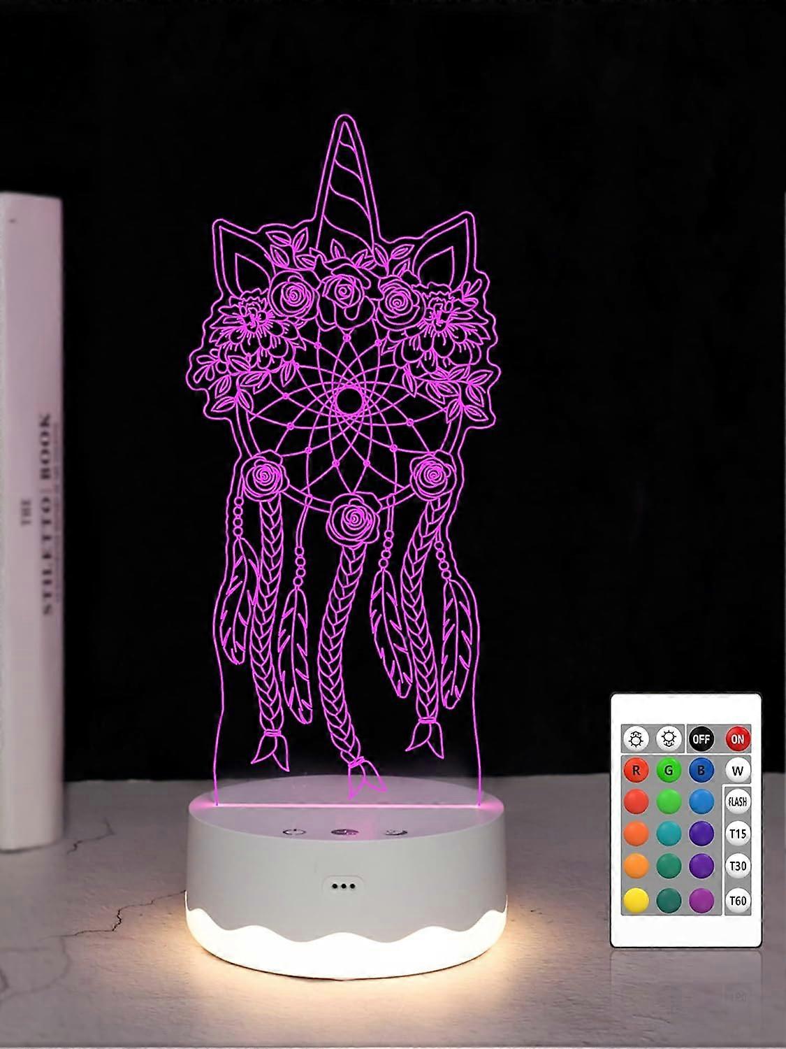 Enhjørning Drømmefangersett 3D Illusjon LED-lys