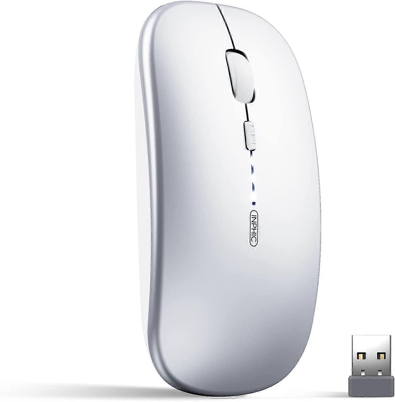 Bluetooth Mouse, Triple Mode Rechargeable Silent Bluetooth Wireless Mouse (BT 5.0/4.0 + 2.4G Wireless), 1600 DPI Portable Mouse for Mac, Computer, PC,