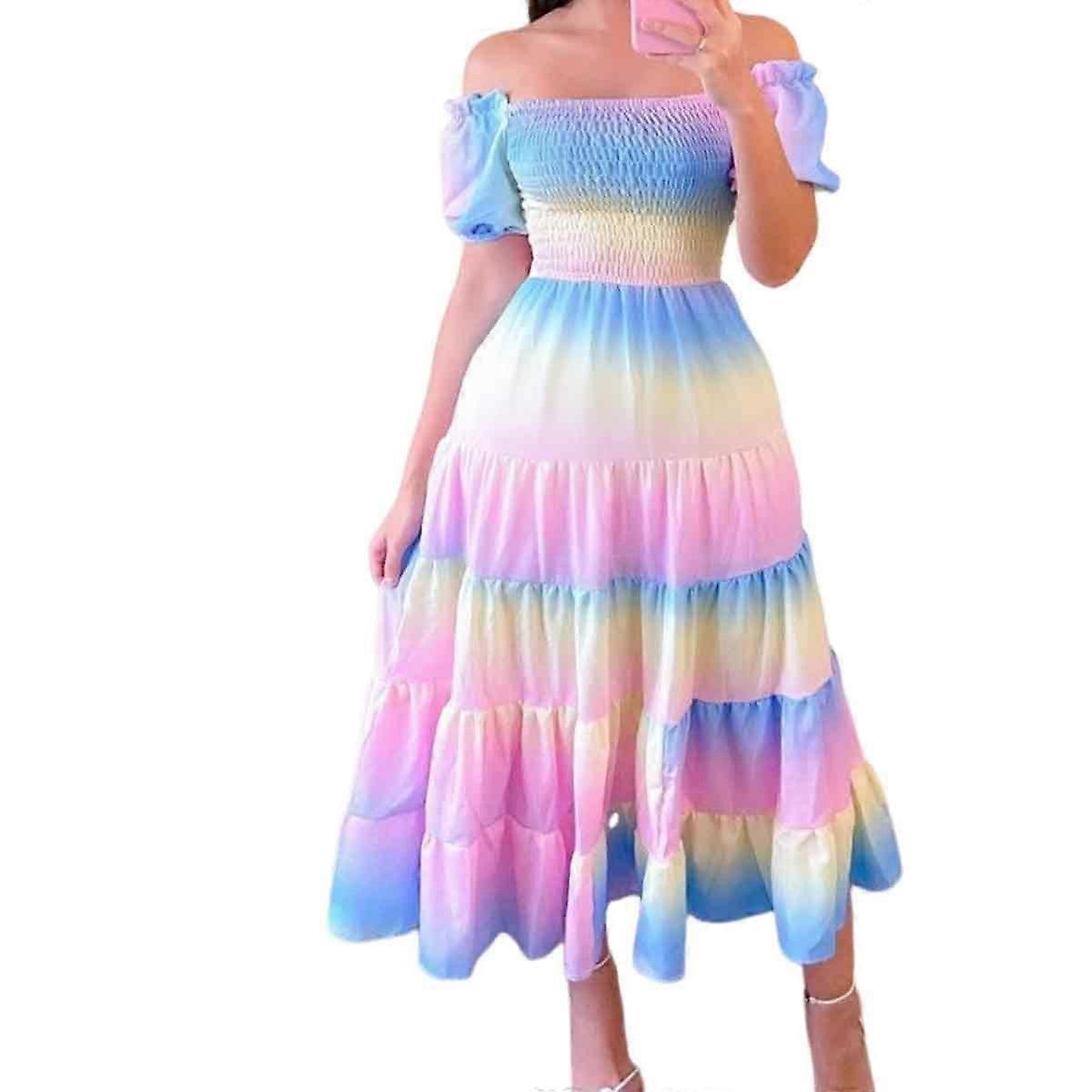 Sommer kvinners mote temperament plissert lang prinsesse kjole