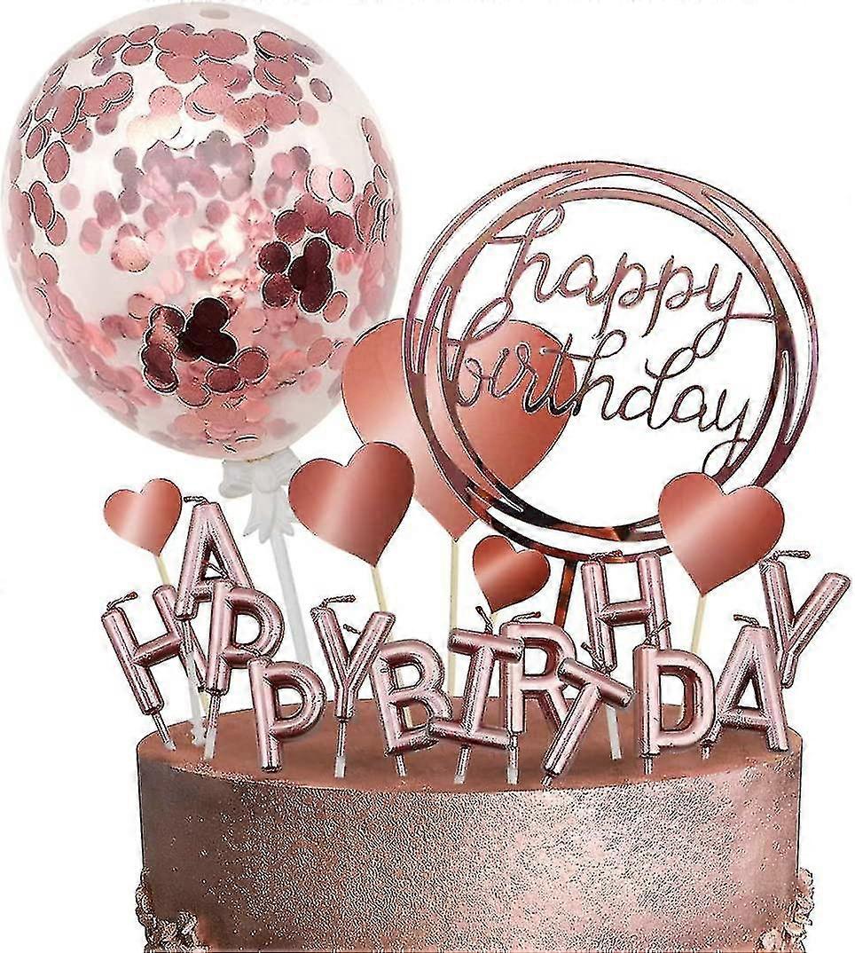 روز الذهب كعكة توبر الديكور مع عيد ميلاد سعيد الشموع عيد ميلاد سعيد راية قصاصات بالون قلوب للذهب الوردي موضوع حزب ديكور فتاة النساء