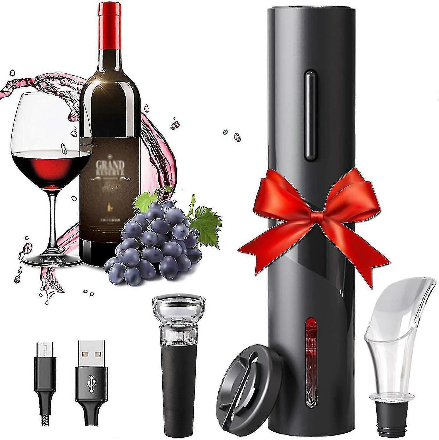 Opener Set, Electric Corkscrew, Includes Foil , Pourer And Vacuum Cap