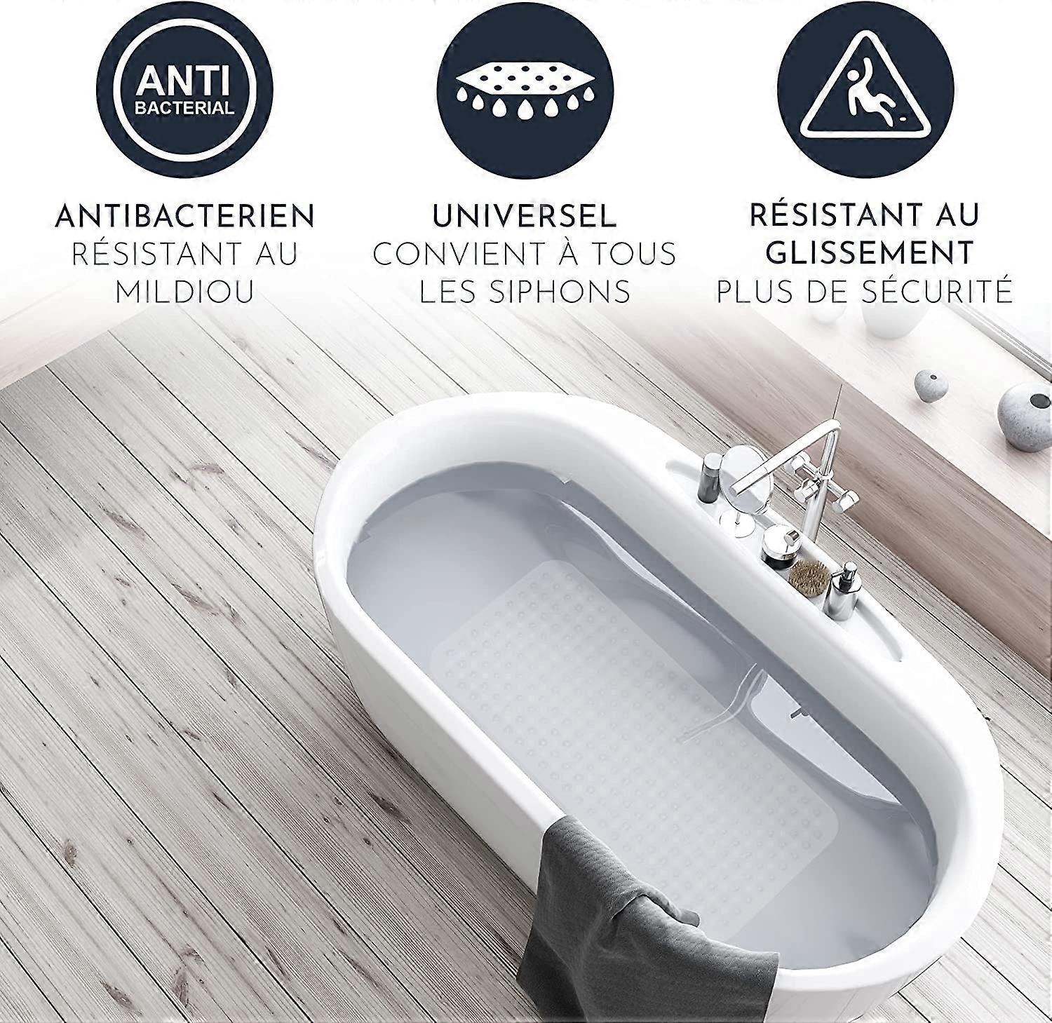 Skin Sensitive Non-Slip Bath Mat 88x40cm, BPA Free Non-Slip Bath MatMildew Resistant & Machine Washable Shower Mat (White)