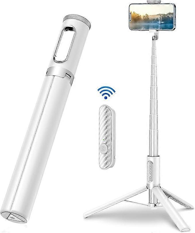 152cm Mobile Phone Selfie Stick Extendable Tripod Rotatable Flexible Phone Stand with Remote Control Compatible with iPhone and Android Phones (White)