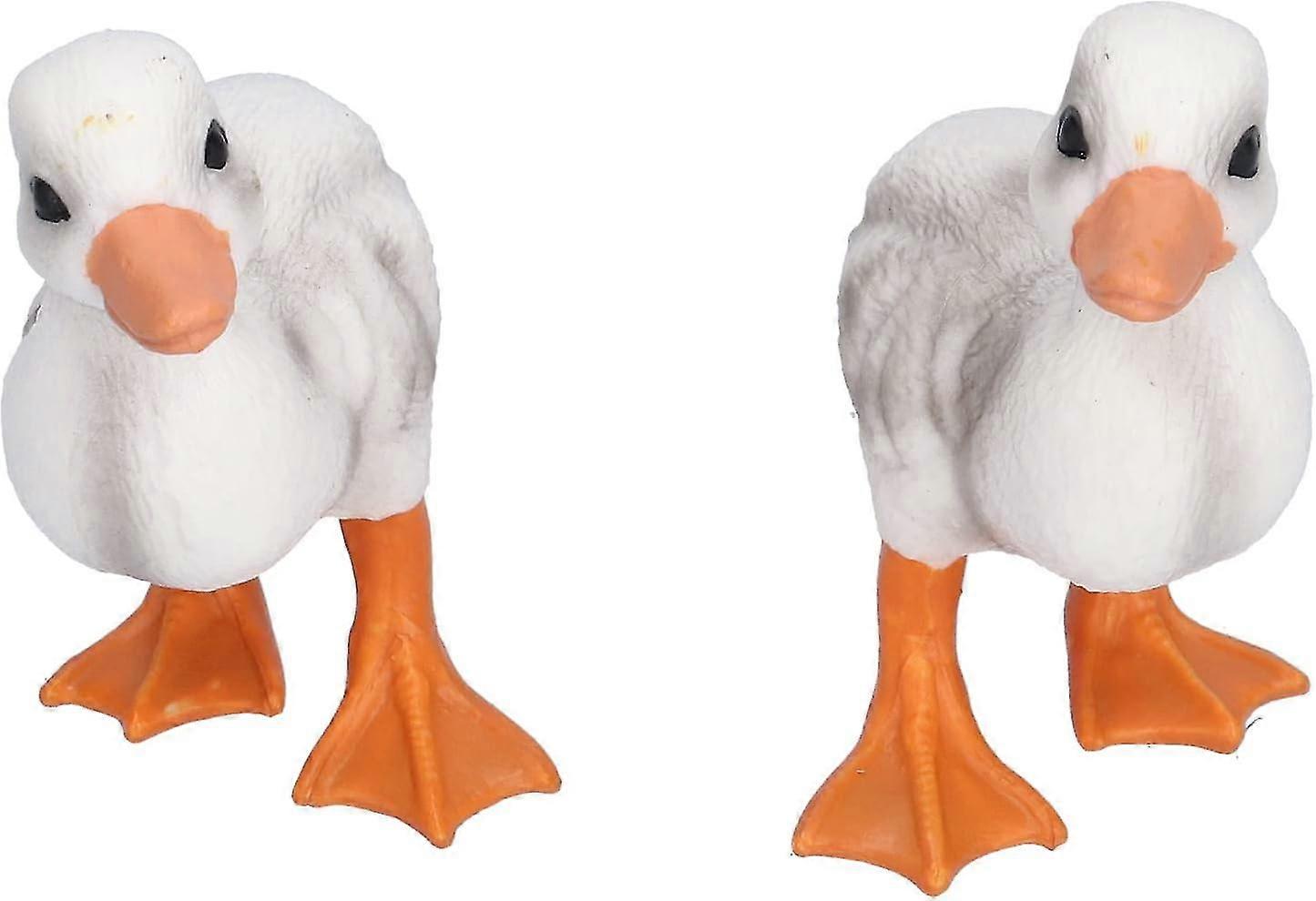 2st Simulering Anka Leksak - Liten Vit Gård Fjäderfä Djurmodell för Barn