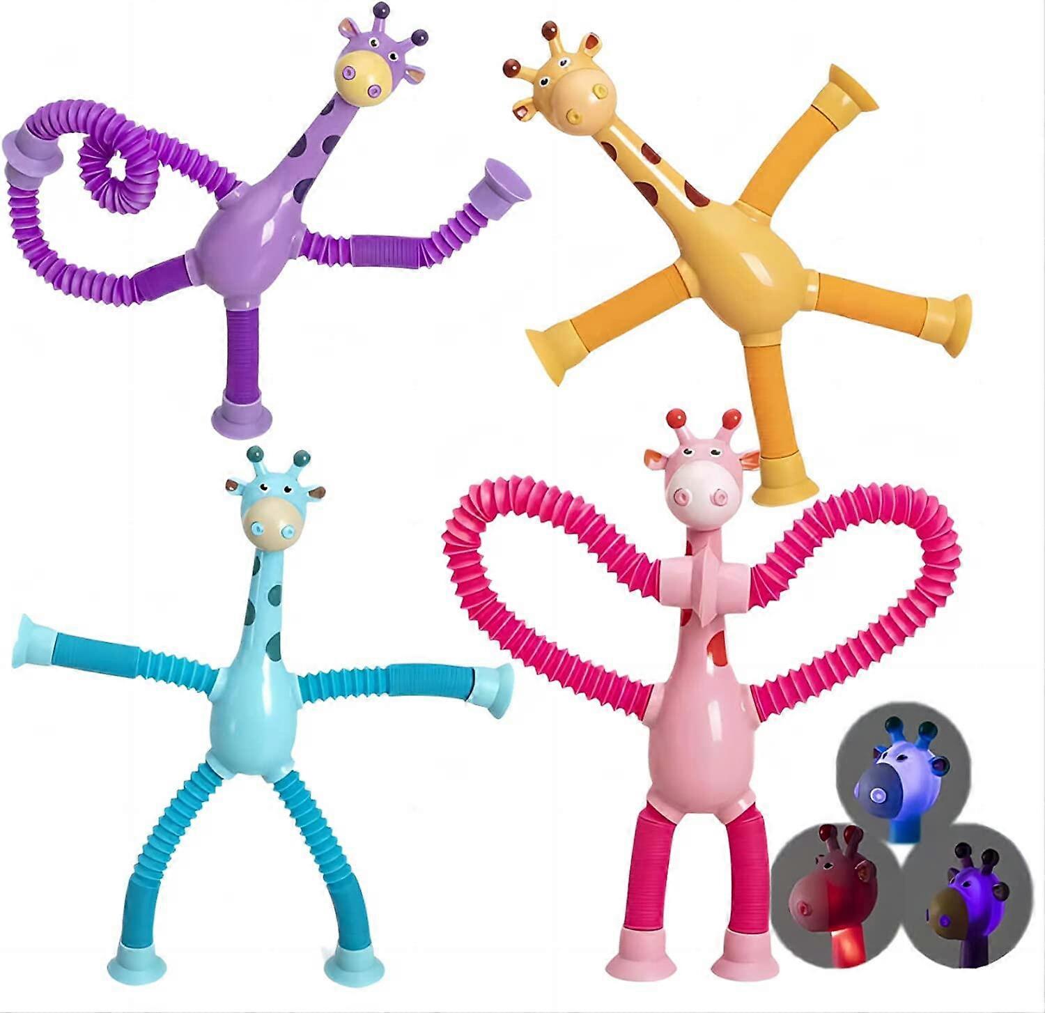 4Pcs Telescopic Suction Cup Giraffe Toy, Shape-Changing Giraffe Telescopic Tube Cartoon Puzzle Suction Cup Parent-Child Interactive Decompression Toy