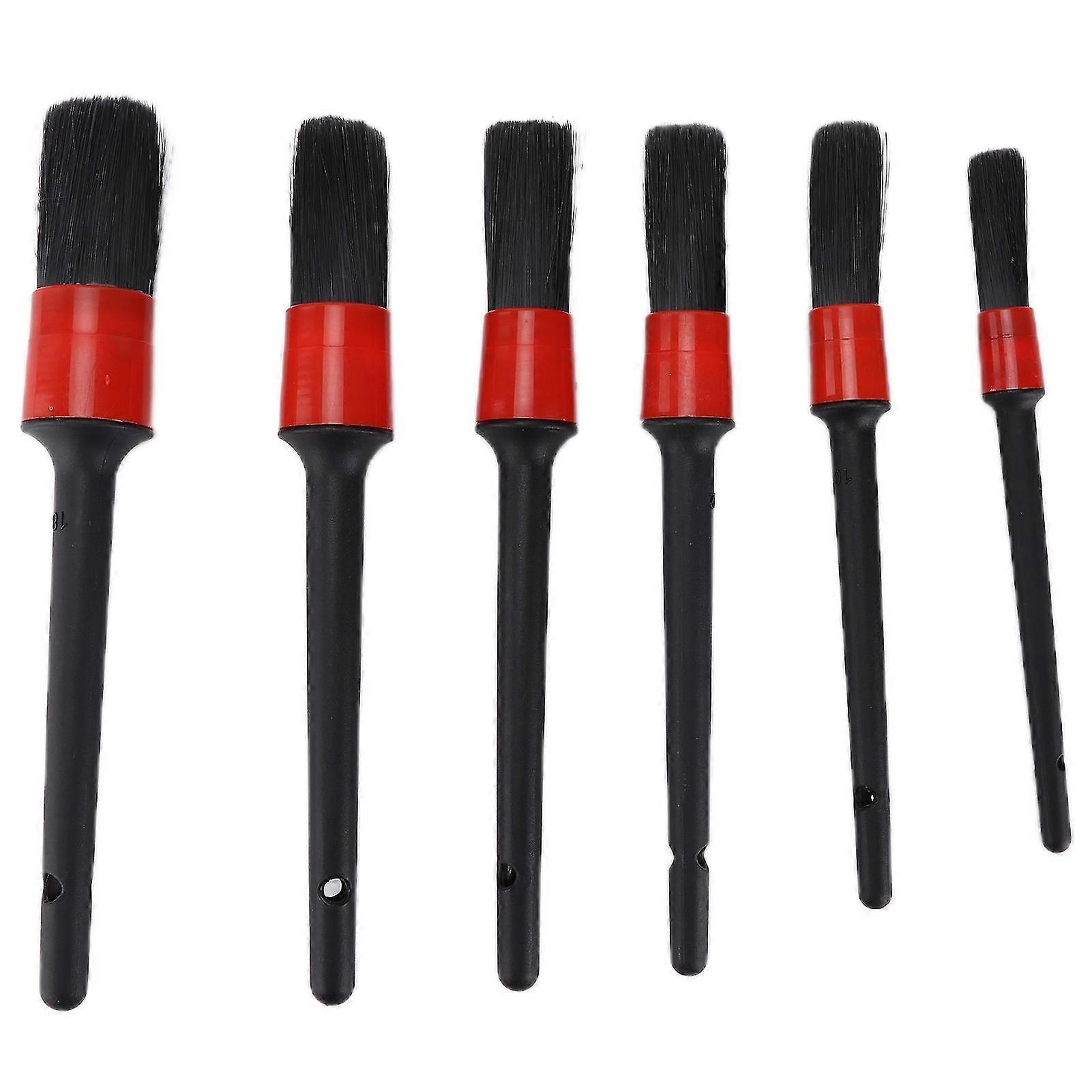 Car Cleaning Brush Set - 6PC Pig Hair and Sharpened Wire - Universal Kidney-Beam Lug Nut Detailing Tool with hanging hole