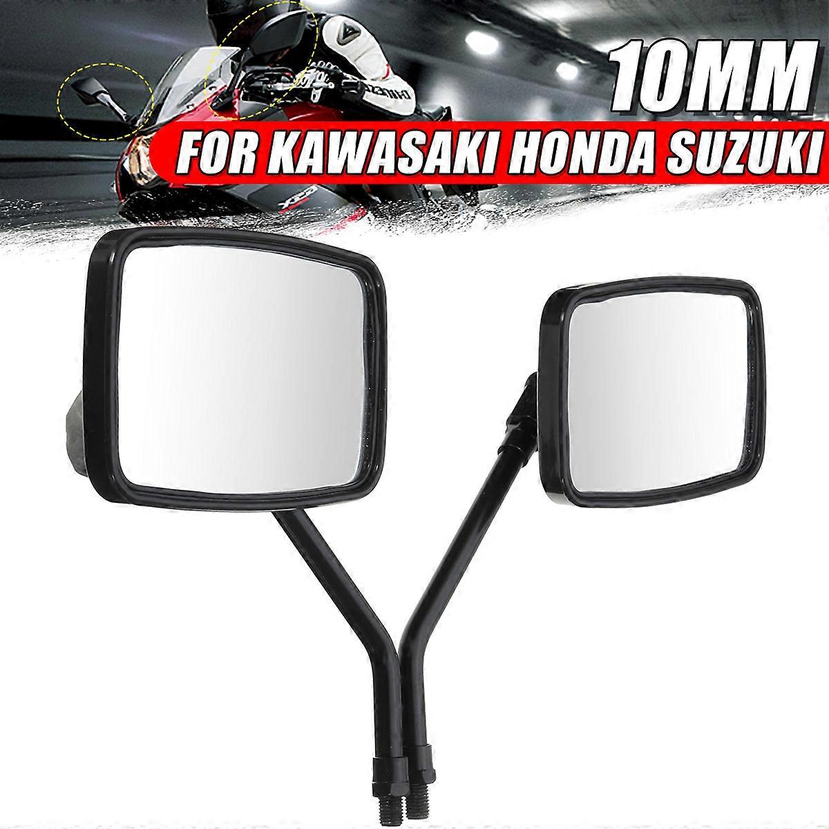 Pair Black 10MM Thread Black Rectangle Rearview Side Mirrors For Motorcycle Scooter ATV