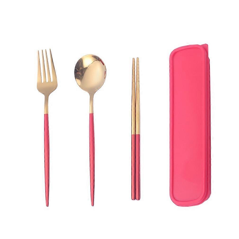 3pcs Cutlery Set Tableware Tableware Spoon Fork Chopstick Stainless Steel Pink