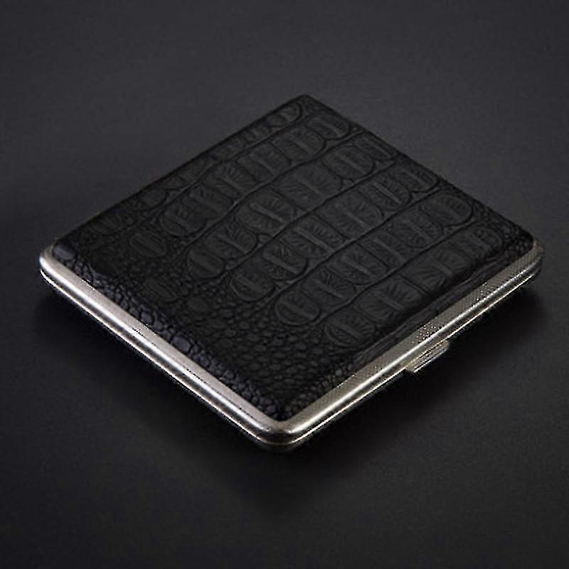 Leather Cigarette Case Ultra-thin Portable Men's Advanced Anti-pressure Cigarette Case Can Hold 20 (1 Piece) Black