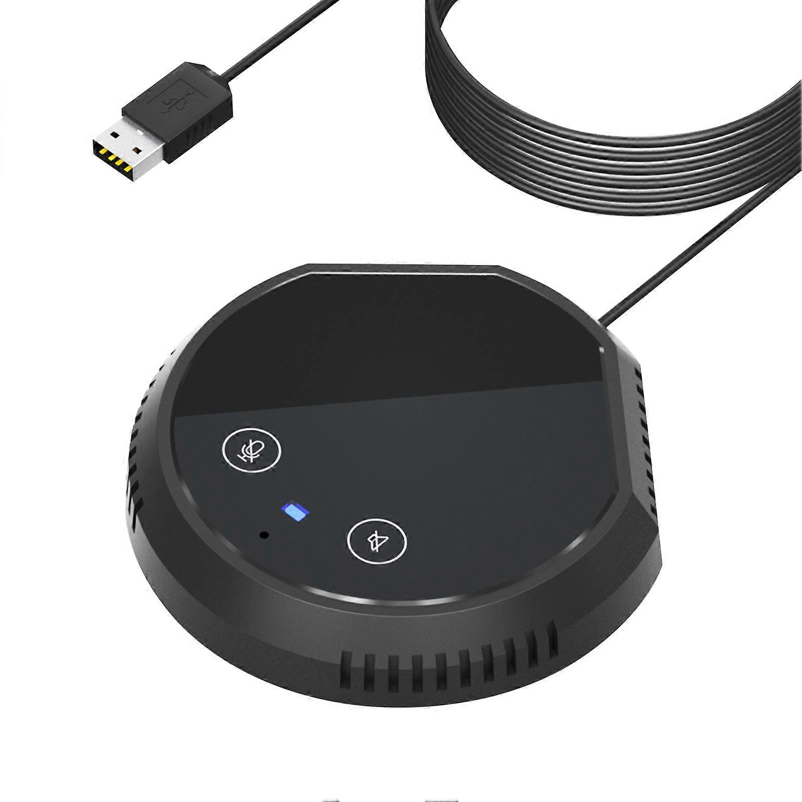 Desktop USB Conference Speakerphone Microphone 360 Omnidirectional Condenser Plug & Play PC Computer Mic Support BT Speaker Touch-Sensor Buttons Mute