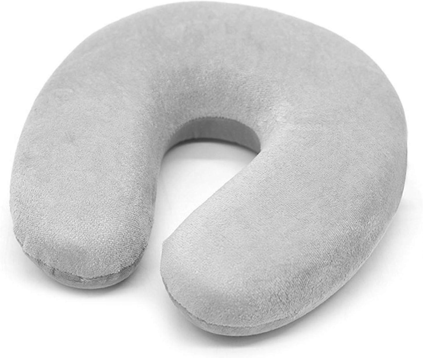 Light Gray-Travel Cushion, Airplane Headrest Travel Pillow, Memory Neck Pillow, for One on Airplane, Train, Car, Office (Navy Blue)