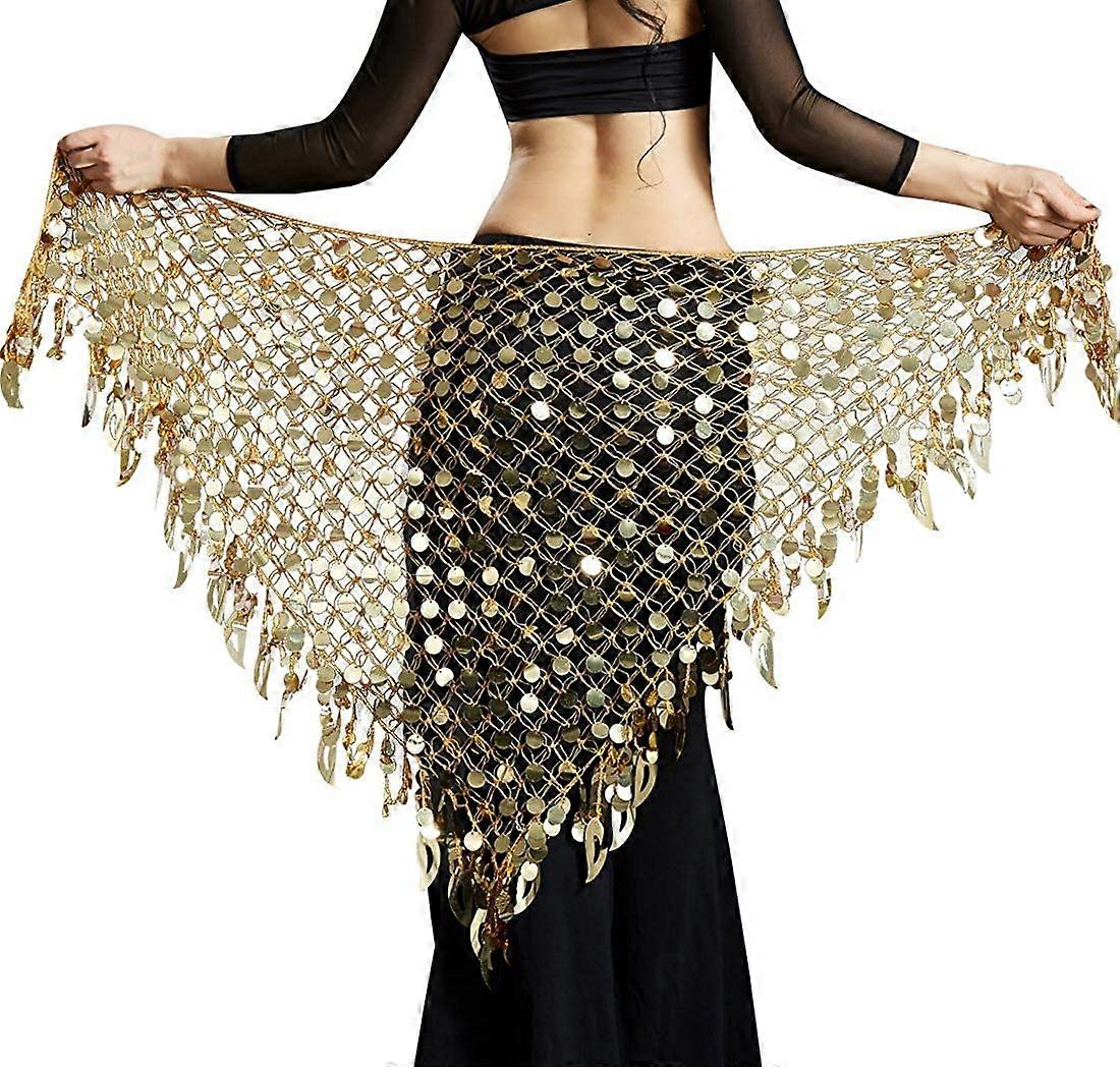 UBIUO Femmes Danse Ventre Hanche Écharpe Paillettes Maille Triangle Wrap Jupes Or -