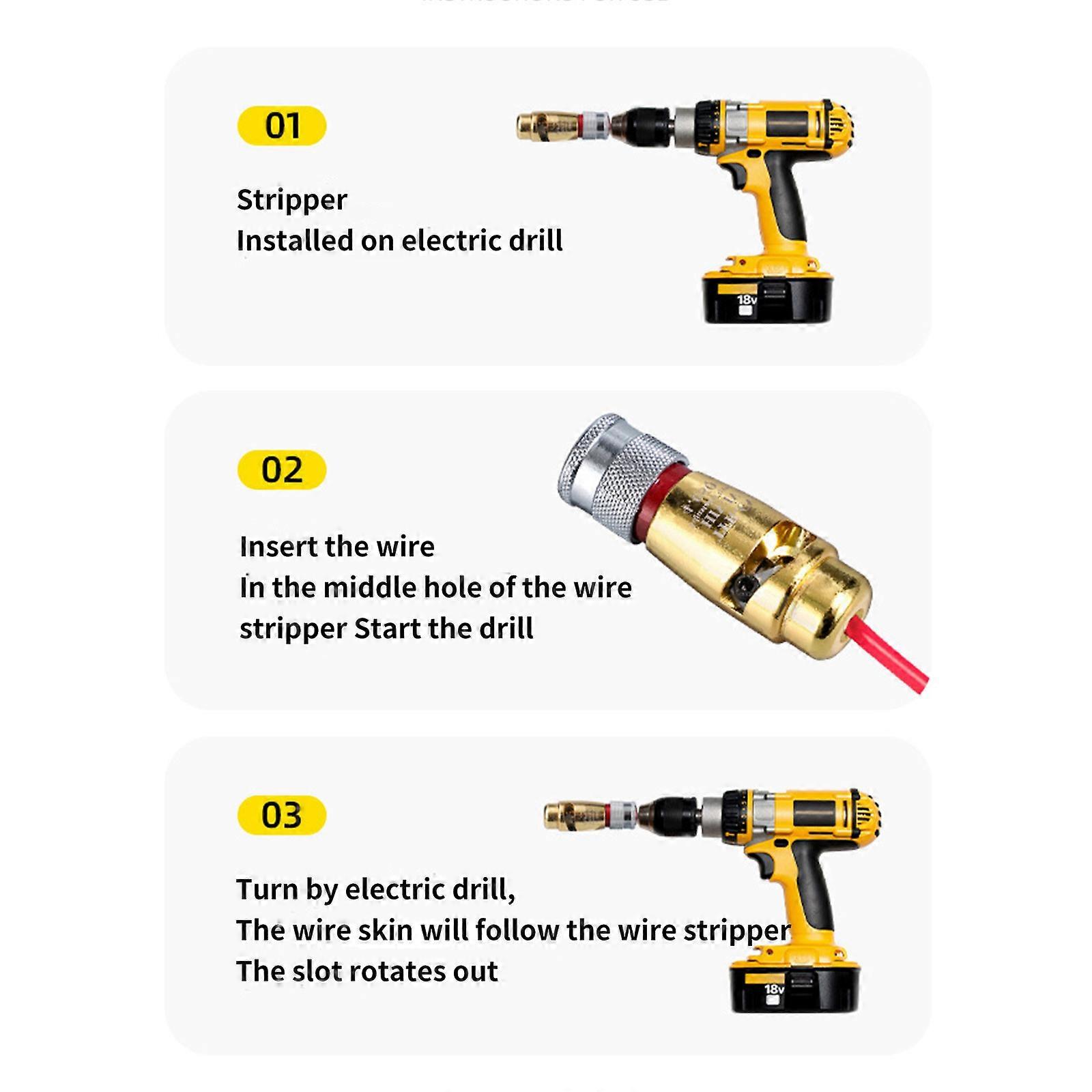2024 Electric Drill Wire Stripper Tool - 3 Size Cable Stripper & Twister, Aluminum Alloy With Wrench