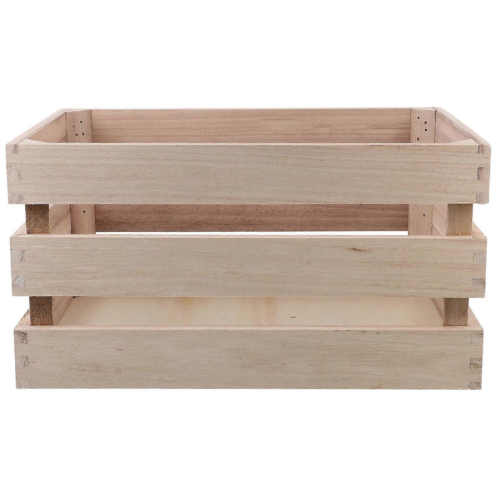1PC Rectangular Sundries Wooden Basket Portable Wooden Storage Box Multi-purpose Display Basket for Home Office (Brown)