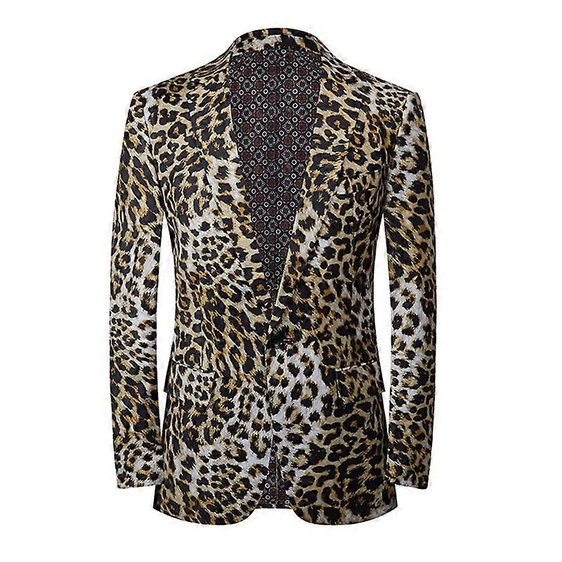 Men's one-button blazer leopard print blazer trim jacket
