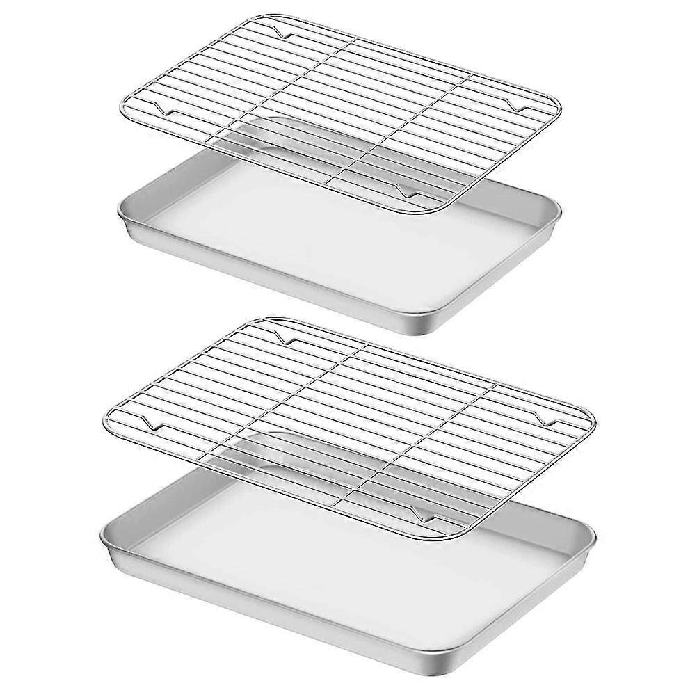 2 Sets Baking Sheet with Cooling Rack Stainless Steel Cookie Pan for Bread Meat Cooking