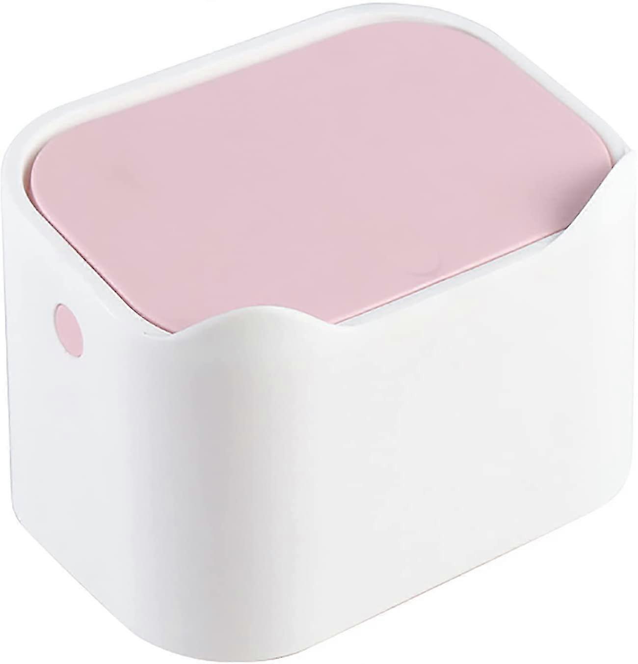 Small Tabletop Trash Can, Portable Mini Table Trash Can, Press Type Lid, Desktop Tissue Box HolderPink1Pcs