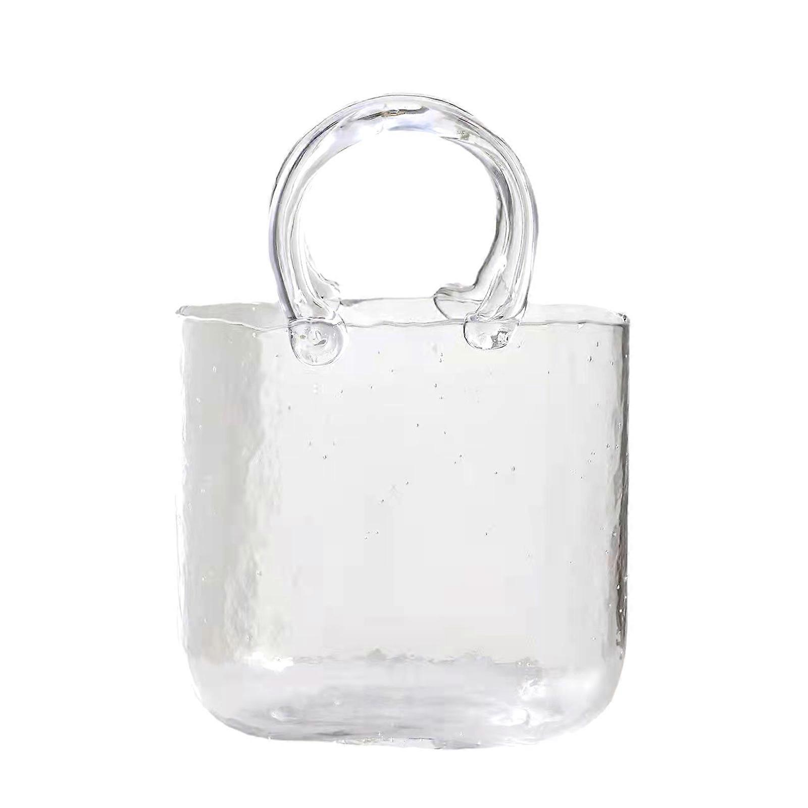 אגרטל ארנק זכוכית לפרחים, אגרטל שקוף מנופח ביד עם בועות בתוכו, אגרטל זכוכית עם ידיות, אגרטל זכוכית שקוף רב תכליתי לעיצוב ביתי / דגים ייחודיים