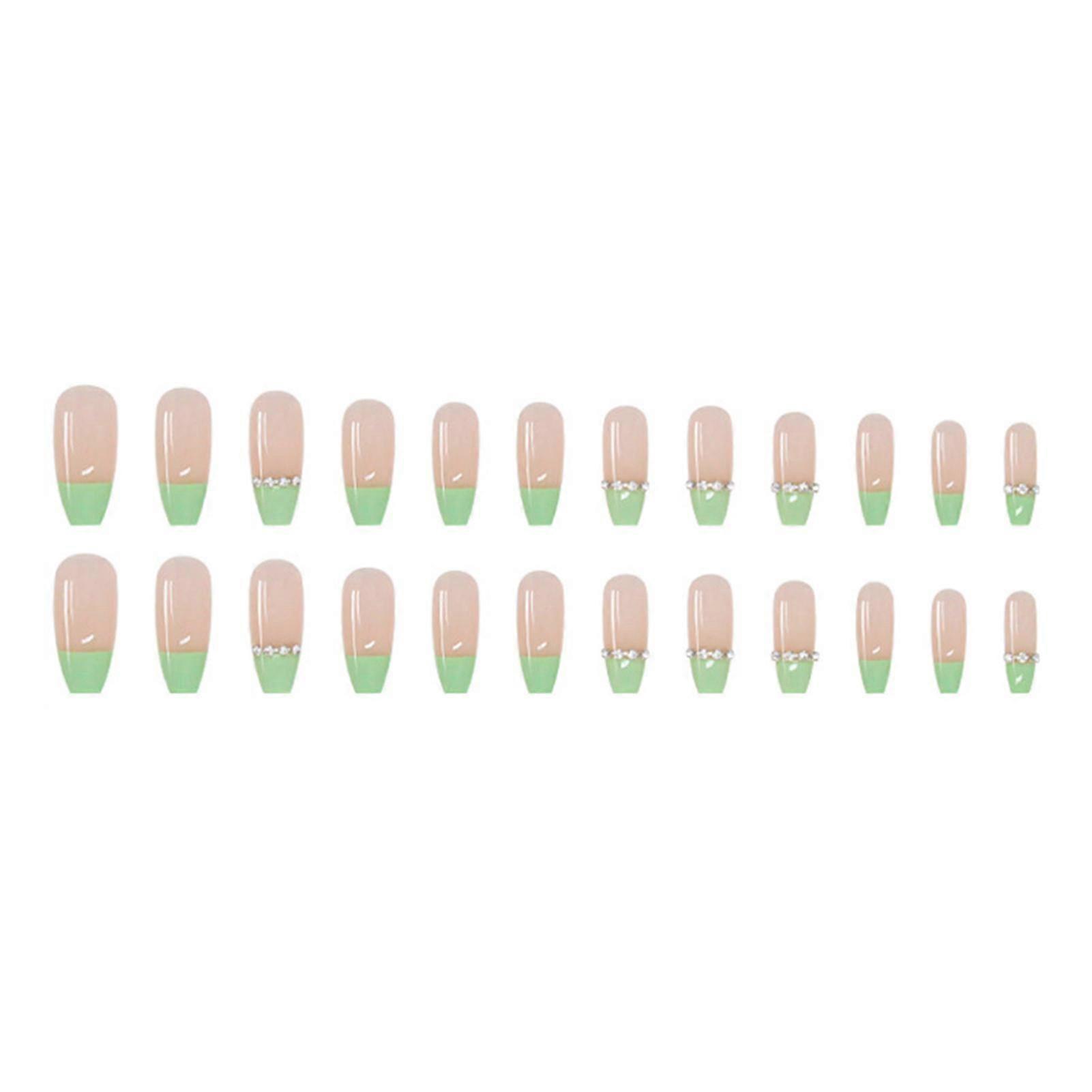 24pcs Long Press On Nail Rhinestones Design Full Coverage Artificial Nails