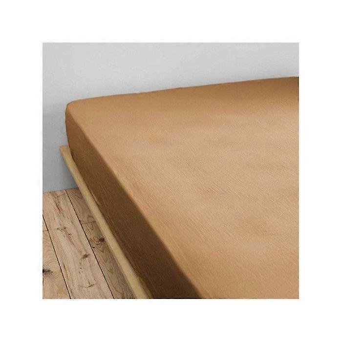 Drap-housse « Gaïa » toutes tailles « Gaze de coton » - Gaïa Camel - 180 x 200 cm Soufflet 30 cm
