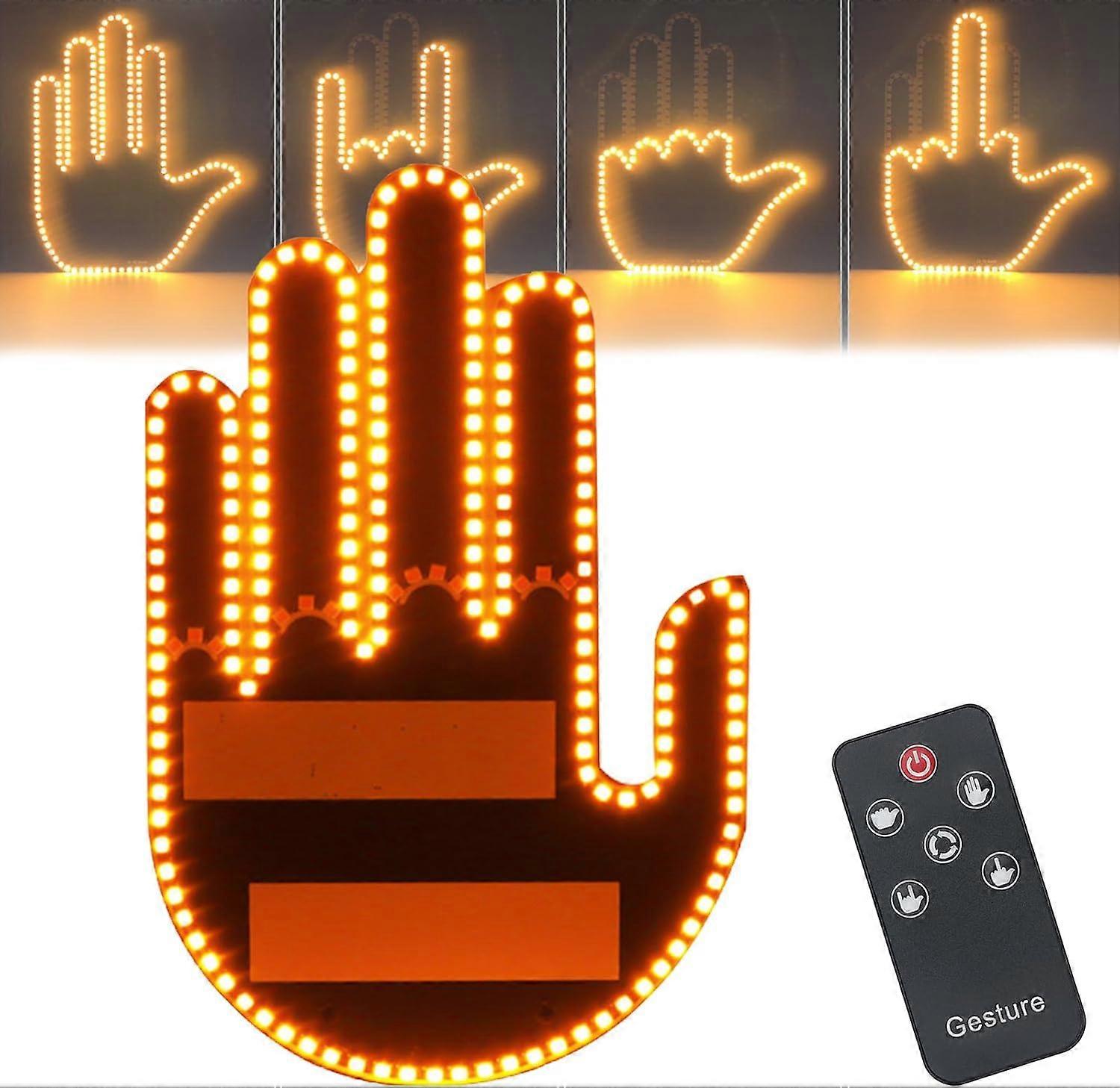 Road Mate Hand Signal, Funny Car Led Finger Lights with Remote Control, Light up Finger for Car Window