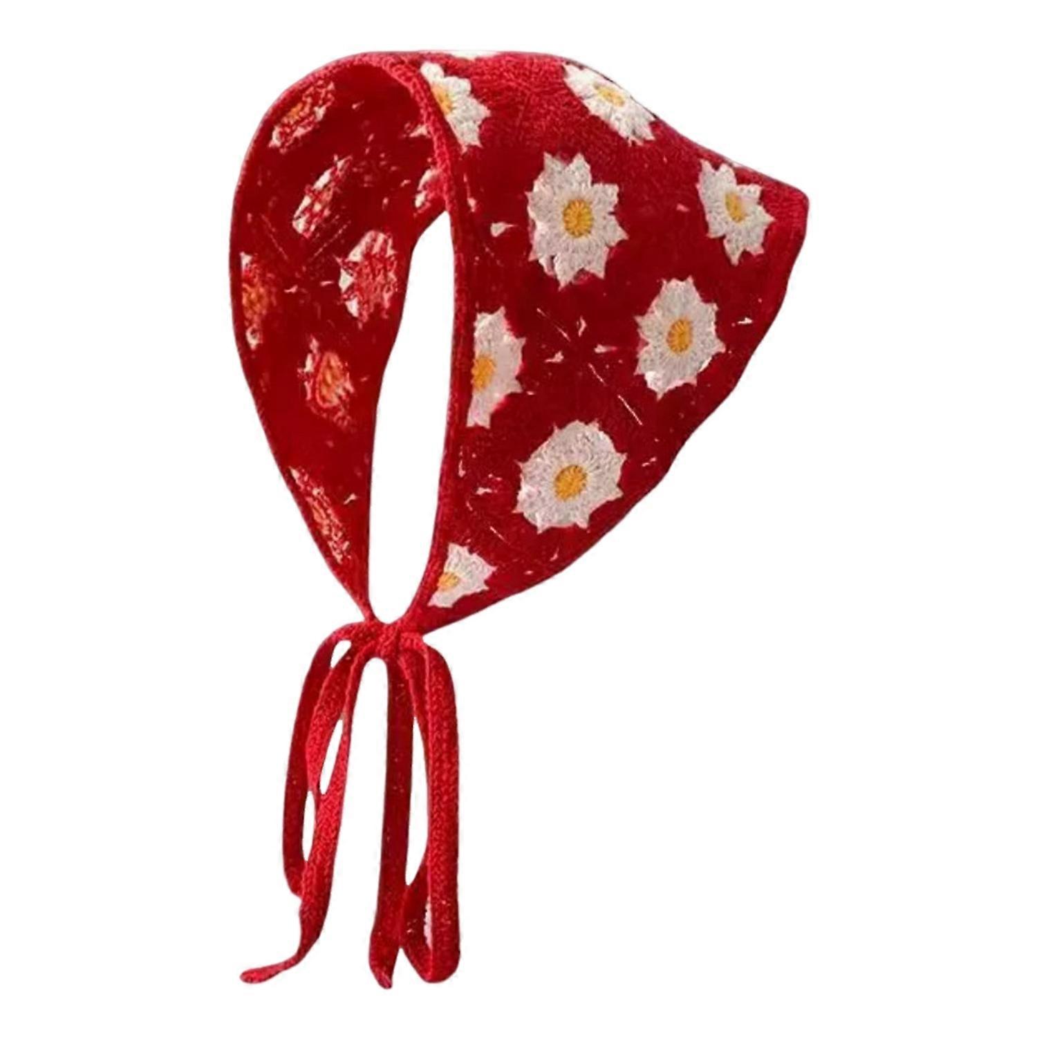 Girl Knitted Headscarf Flower Pattern Adjustable Straps Headscarf Crochet Knitted Triangular Style