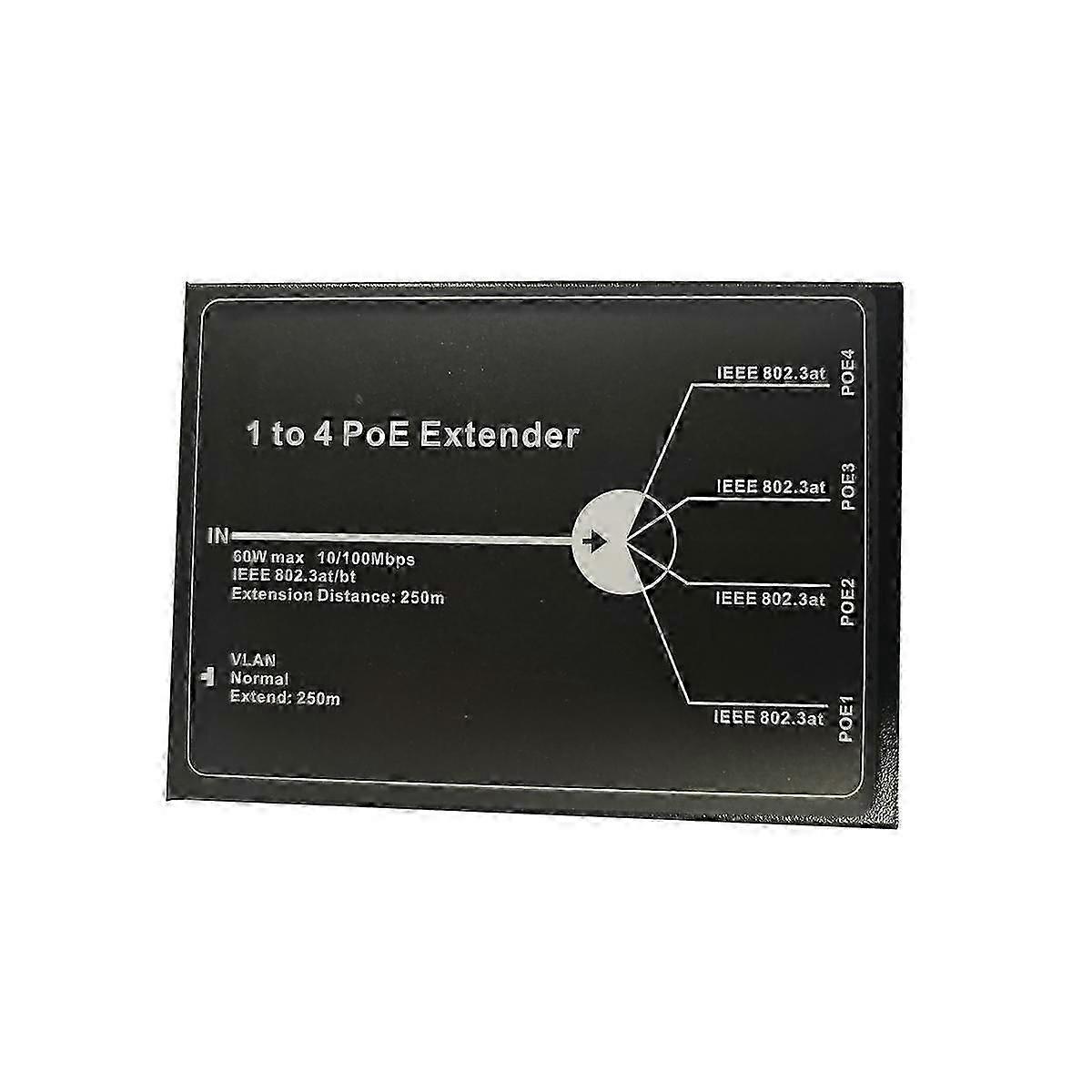 1 to 4 PoE Extender 10/100M 4 Port PoE Extender IEEE802.3At Poe Extender Max Extend 250M 65W Max fo
