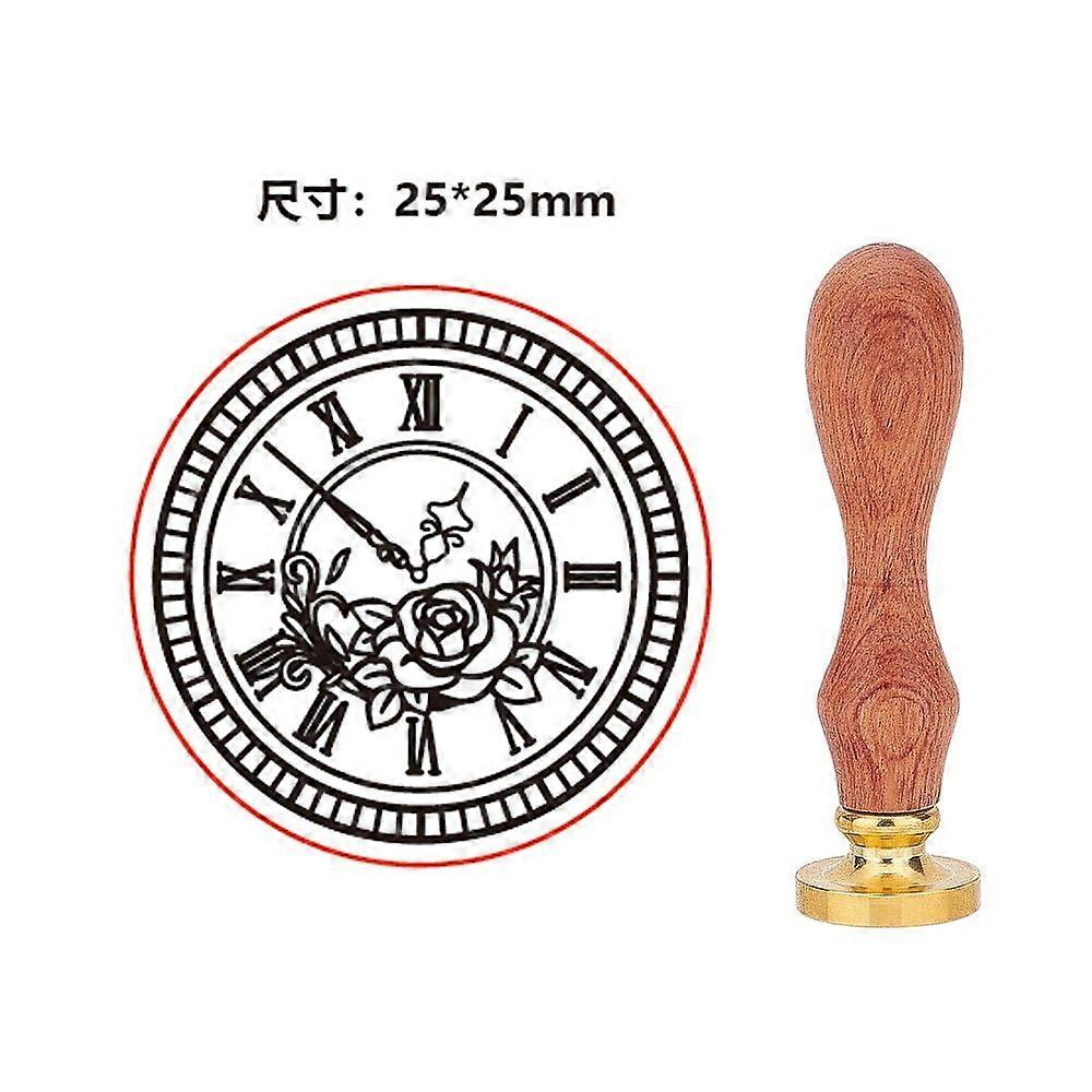 1Set Brass Wax Seal Stamps with Rosewood Handle for DIY Scrapbooking Clock 25mm