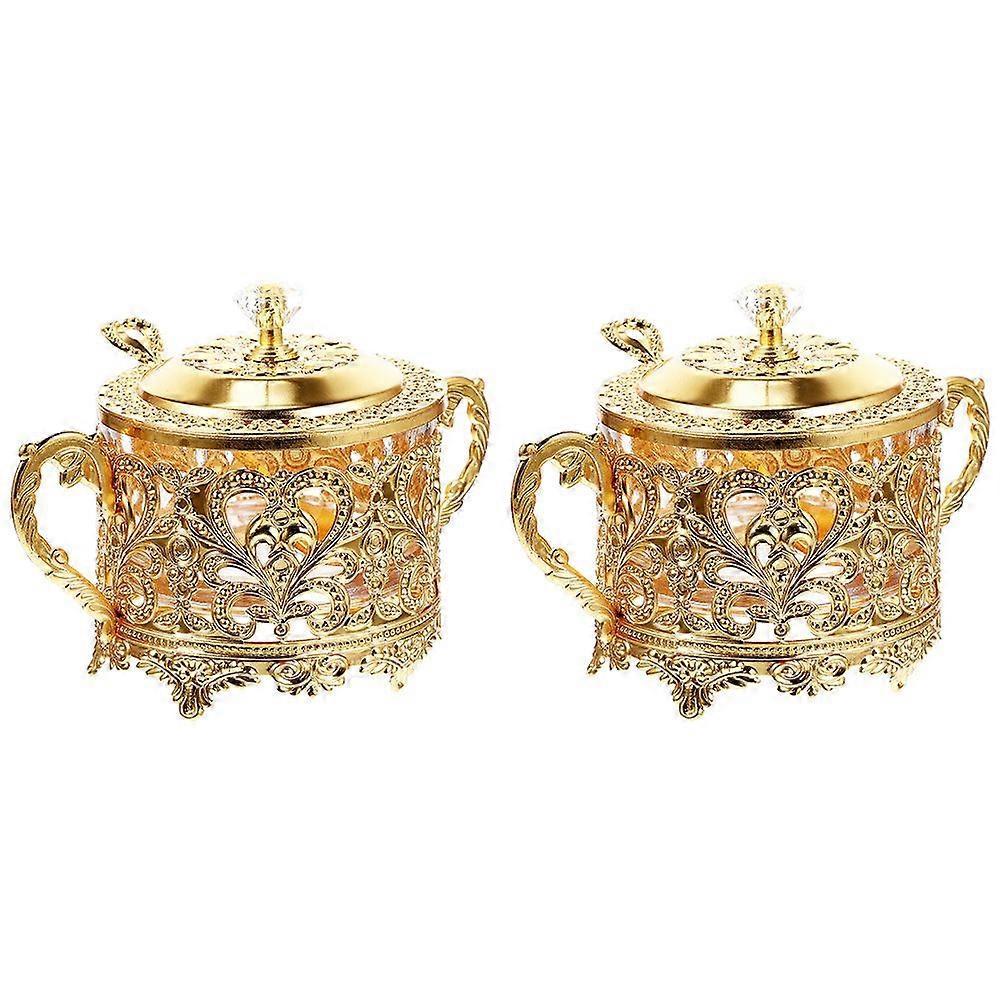 2pcs ברזל אמנות זכוכית צנצנות אחסון מיכלי מזון צנצנות תיבול מחזיקי תבלינים עם כף