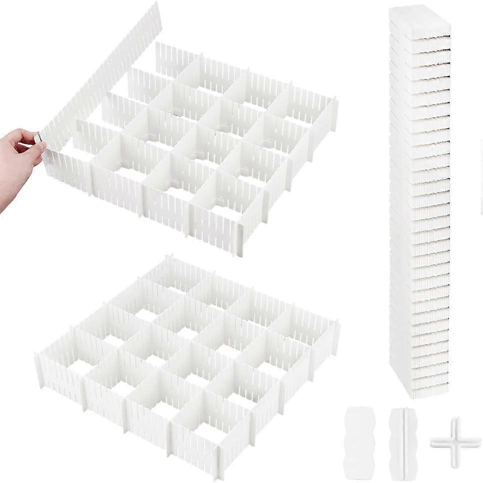 20Pcs DIY Storage Organizer Separator Adjustable DIY Drawer Organizer with Fixing Buckles Connectors White Drawer Organizer Multi-Function Drawer Divi