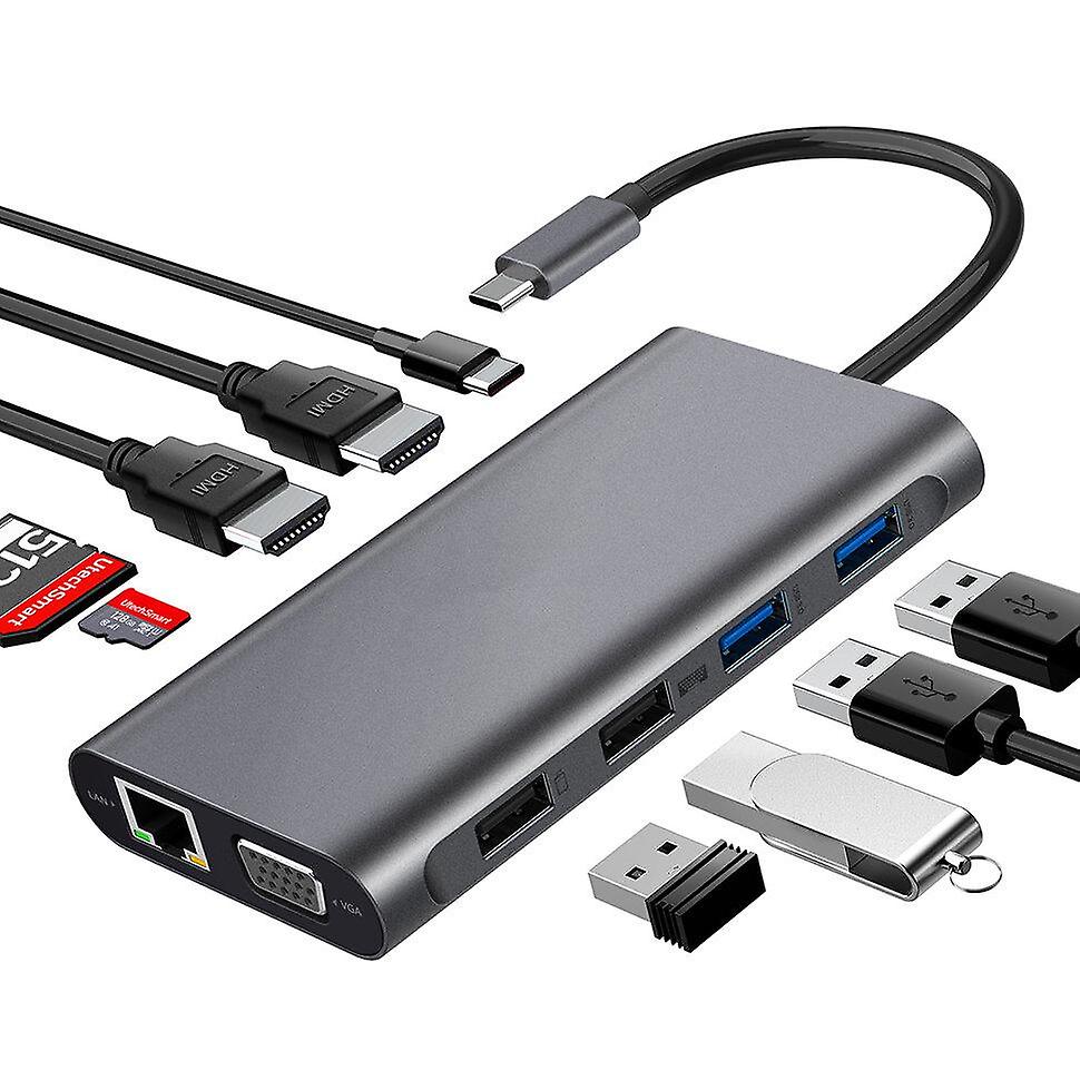 11 In 1 Triple Display Usb-c Hub Docking Station Adapter