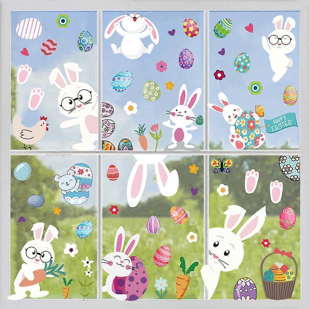 126pcs Easter Window Cling Stickers, Cute Eggs Bunny Carrot Clings for Easter and Spring Window Decoration (9 Sheets)