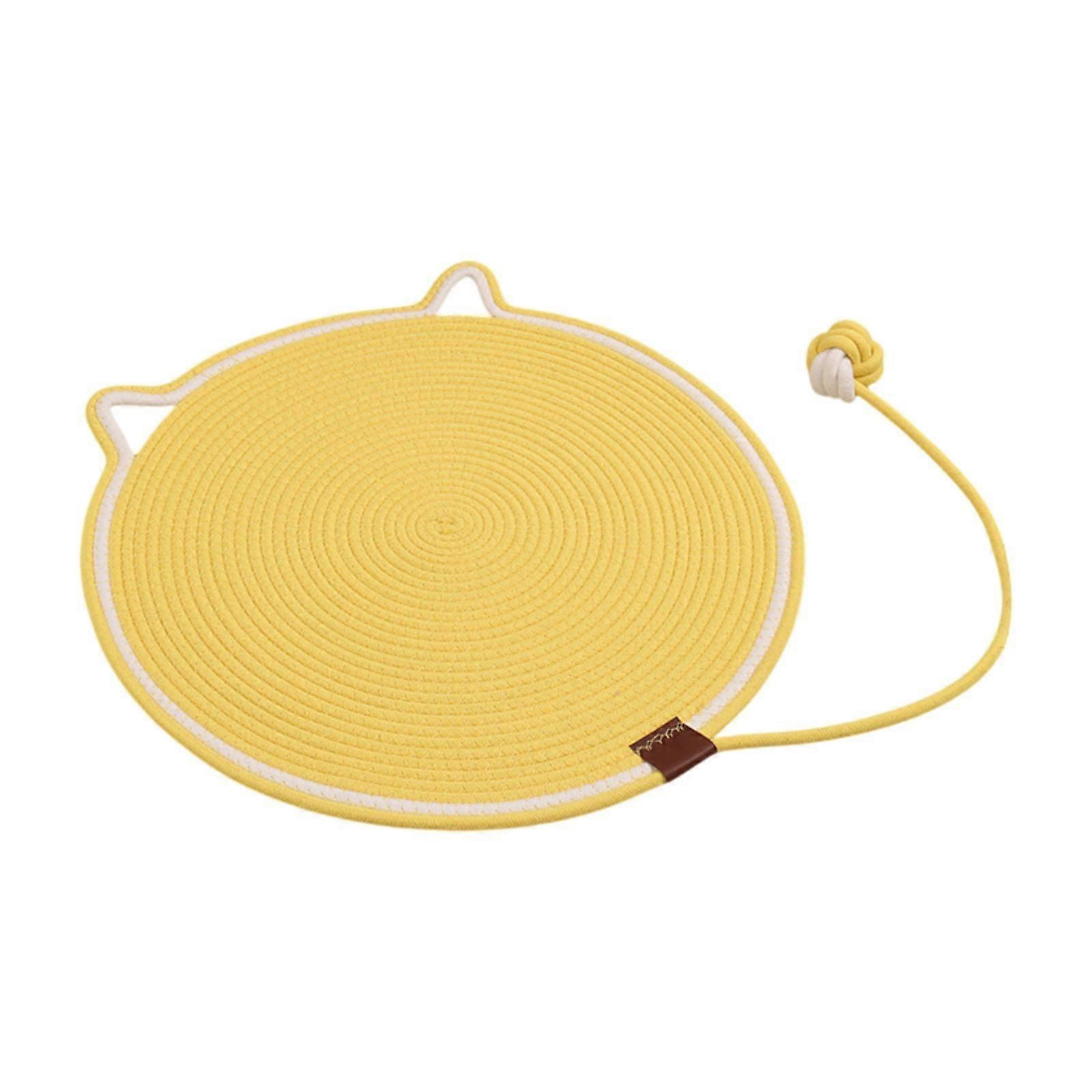 Cat Scratching Mat Cotton Rope Round 19.7 Cat Scratch Pad for Wall Playing Yellow