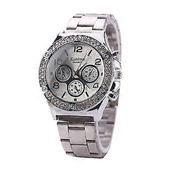 Casual Fashionable Femmes Quartz Strass Trois yeux Alliage Montre-bracelet Montre (Argent)