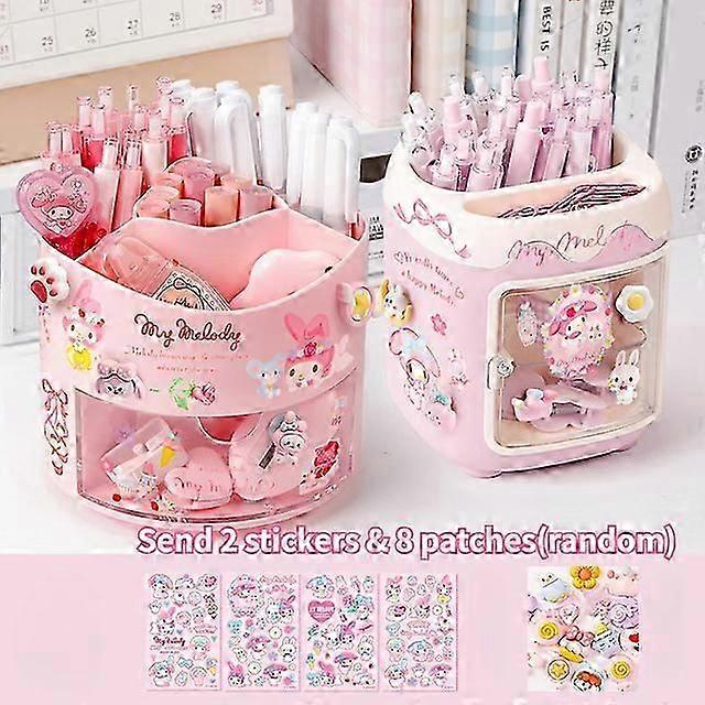 Sanrio الدوار حامل القلم منظم مجموعة Kawaii Kuromi Melody سعة كبيرة القلم تخزين الرف لطيف الفتيات هدايا مع ملصقات Pendesk المنظمين