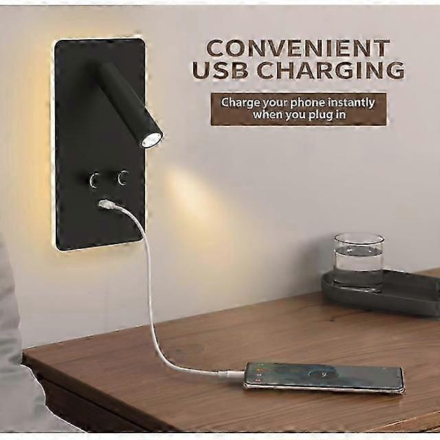 مصباح حائط للقراءة LED لغرفة النوم ، إضاءة خلفية ليلية دافئة مثبتة على الحائط ضوء القراءة مع منفذ USB التوصيل في سلك شمعدانات حائط قابل للتعديل اللوح الأمامي Spotlig