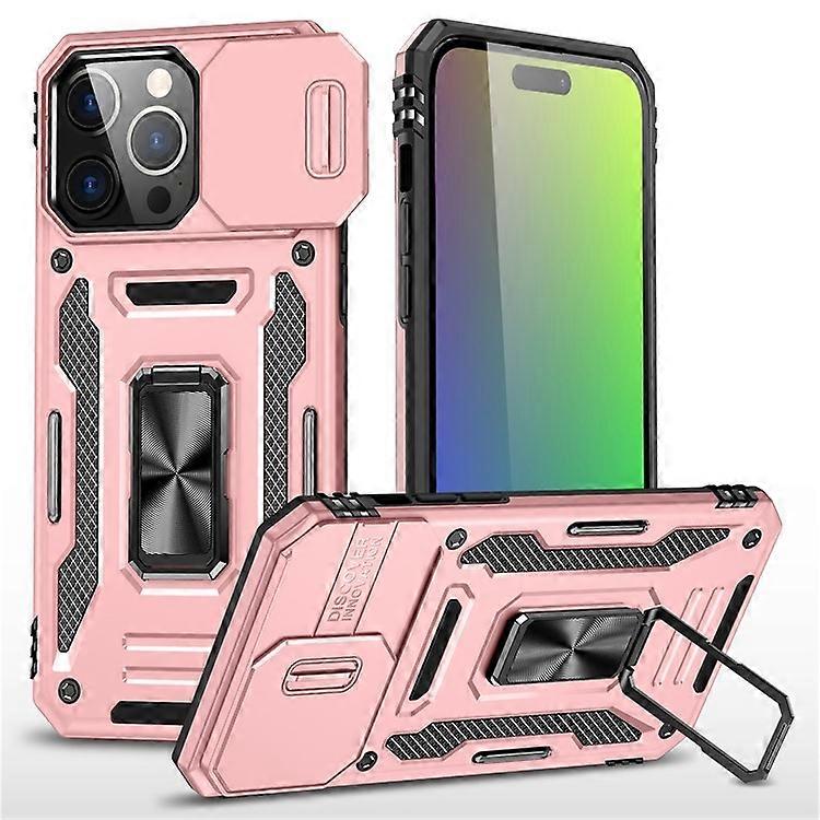 Armor Series Compatible For iPhone 16 Pro Case Slide Lens Lid PC+TPU Anti-drop Kickstand Phone Cover