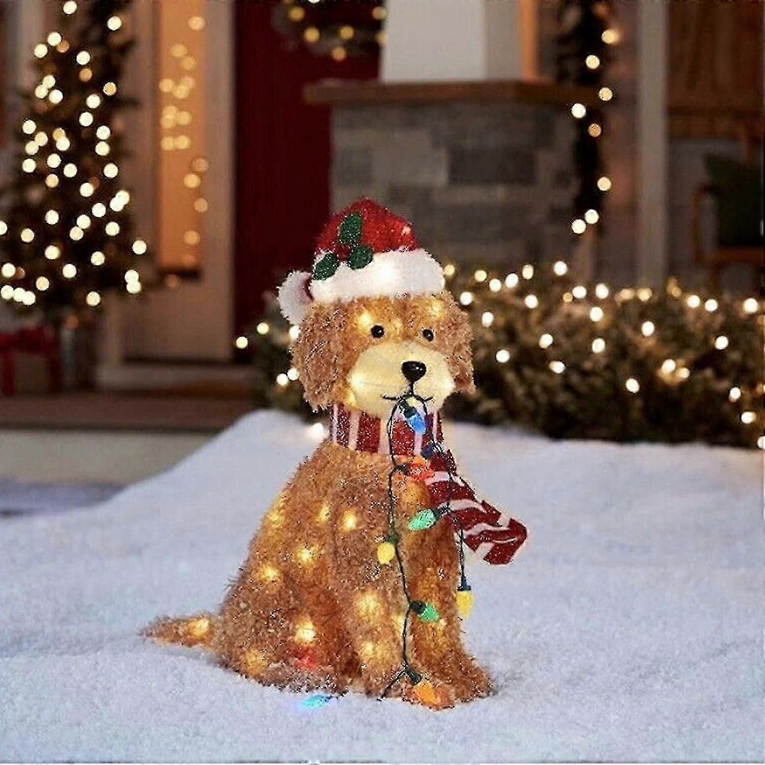 Cane Goldendoodle illuminato a Natale 2D, soffice cane scarabocchiato con stringa luminosa, decorazione natalizia in acrilico per esterni