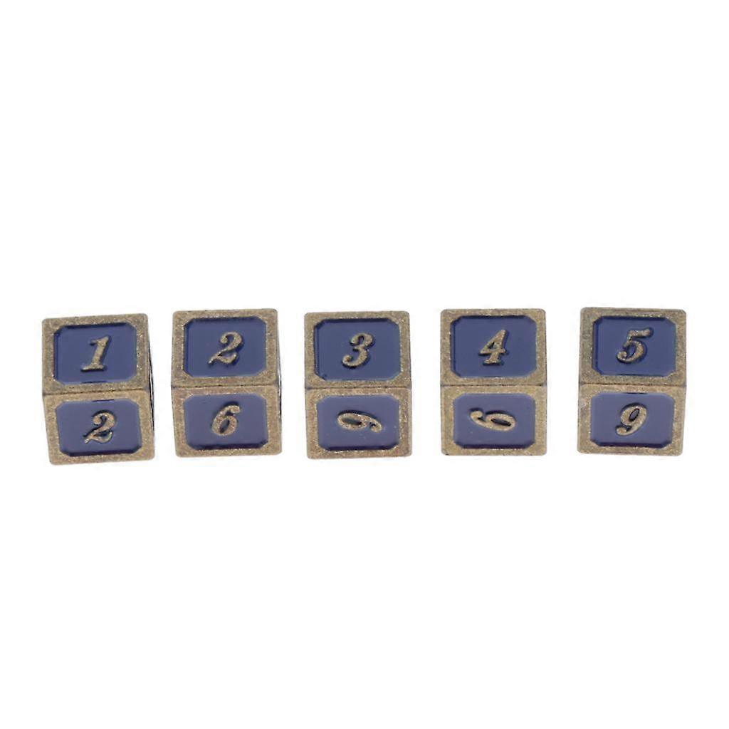 5 Pieces Six Sided 16mm Dice Die with Golden/Bronze Edge Number Blue