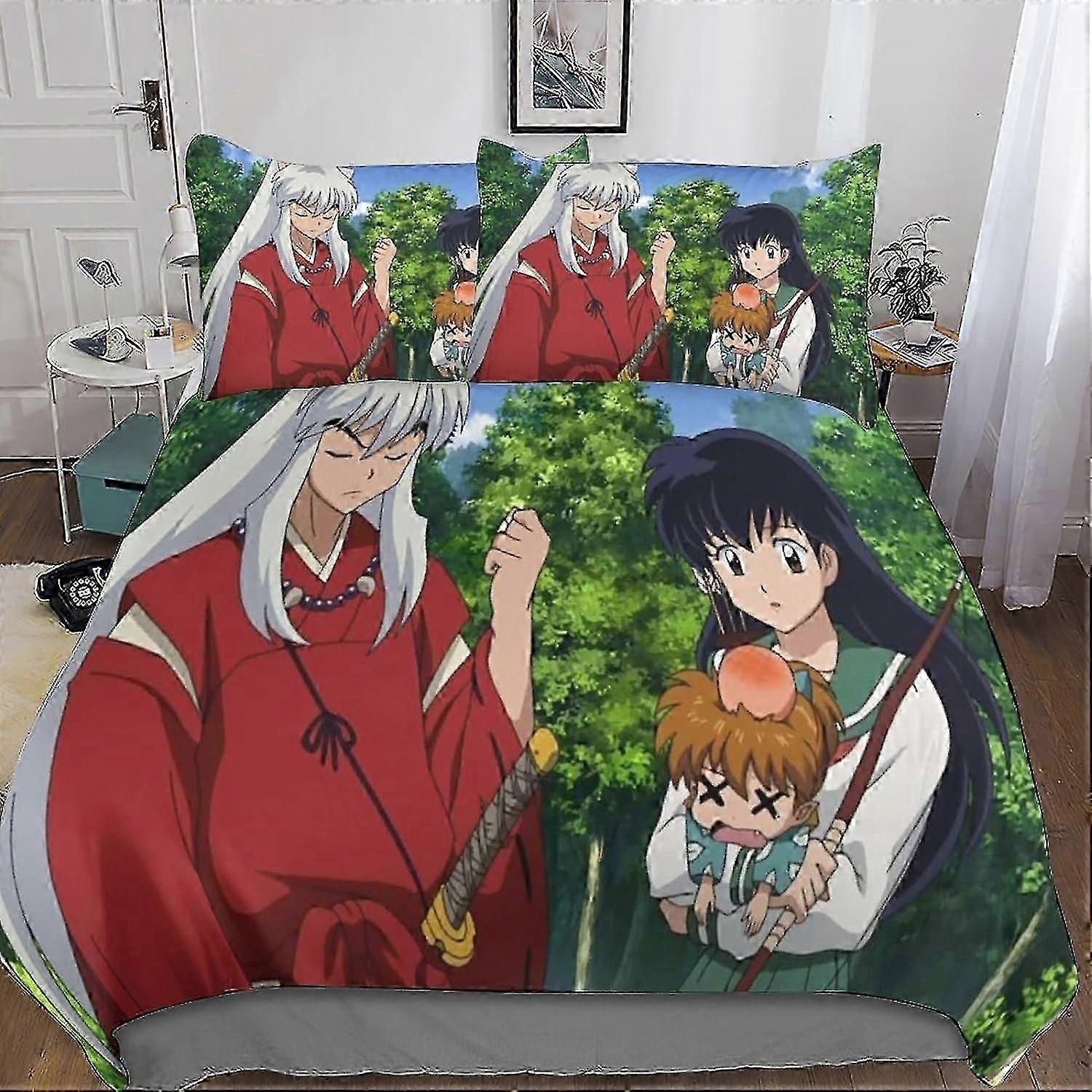 o5372 Lakan MYPALL Inuyasha Påslakan med 3D-tryck Sängkläder Uppsättningar Täcke Sängöverdrag med dragkedja 3-delat set Mjukt lättskött för unga och barn Vuxna B