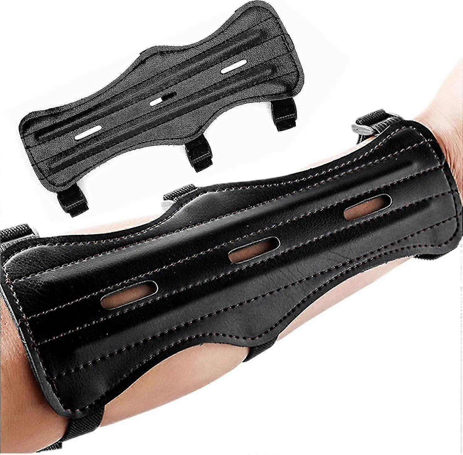 Bogenschießen Armschutz, Bogenschießen Handgelenkschutz / Bogenschießen Rindsleder Leder Unterarmschutz mit Bogenvisier und 3 Schnallen, ein Paar
