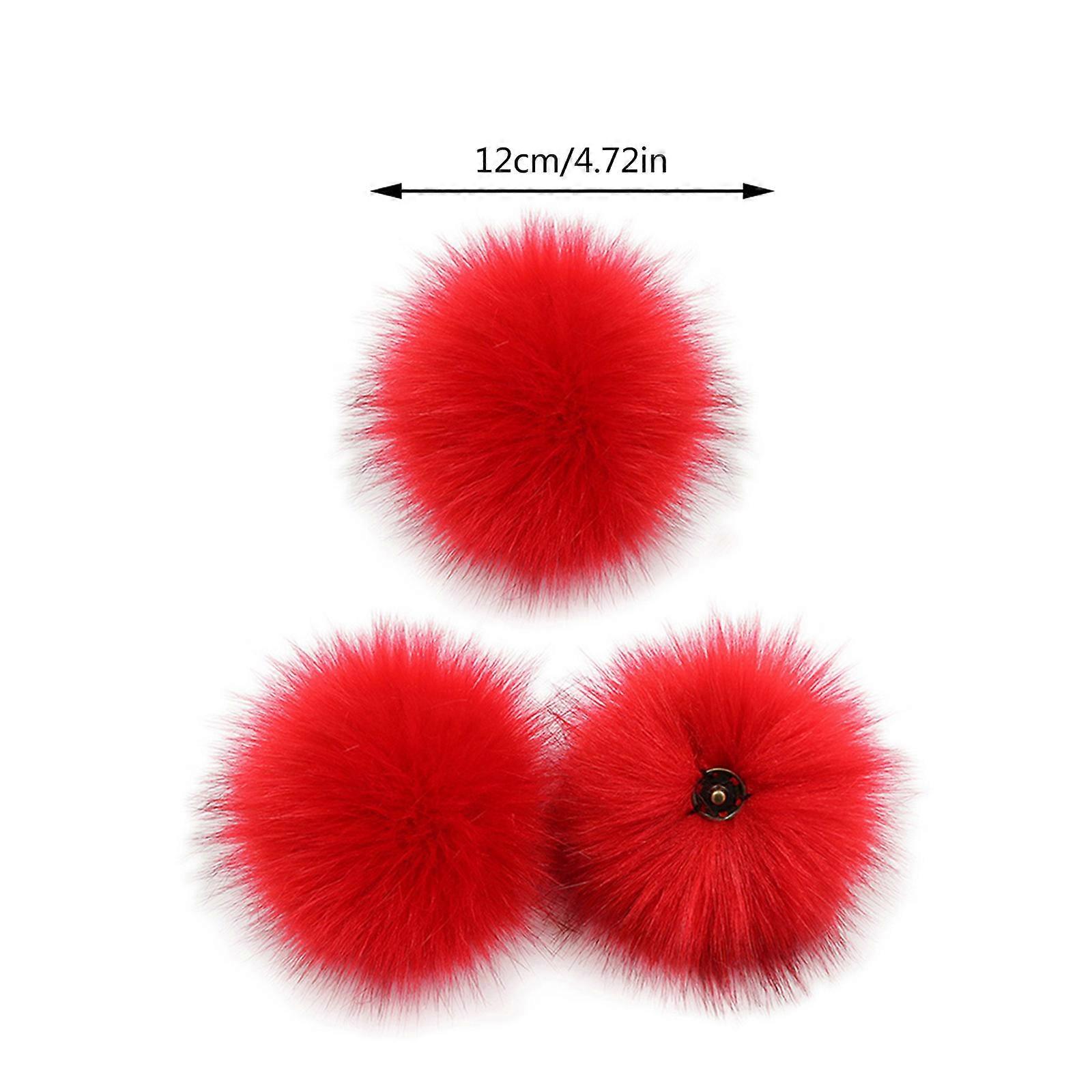 3Pcs/Set 10cm DIY Colorful Furry Pom Pom Ball with Press Button Removable Fluffy Pompom for Hat Shoes Scarf Accessories True color of raccoo