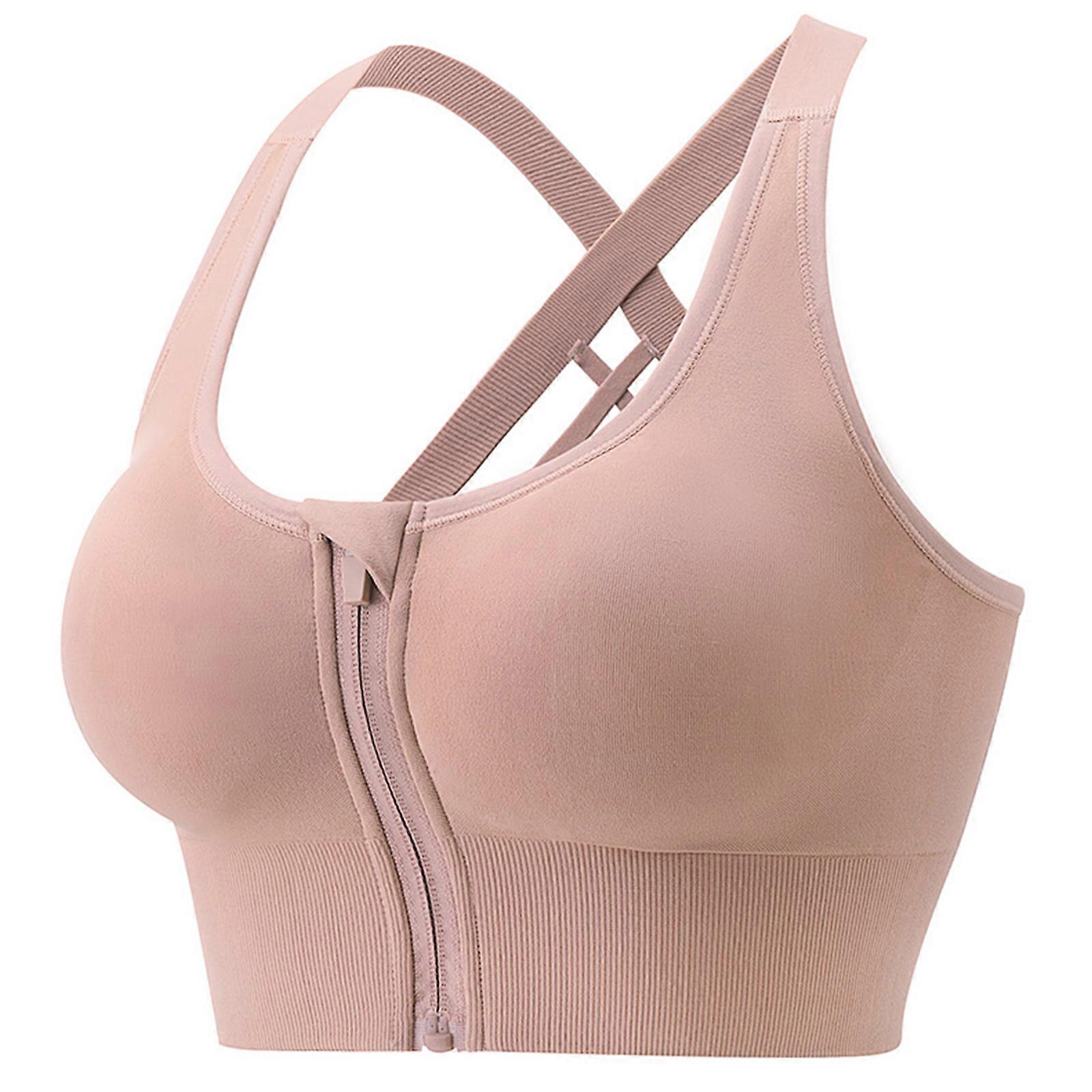 Shockproof No Steel-ring Yoga Beauty Back Underwear Women Front Zipper Sports Bra Adjustable Supportive Sports Bra  sandy pink L